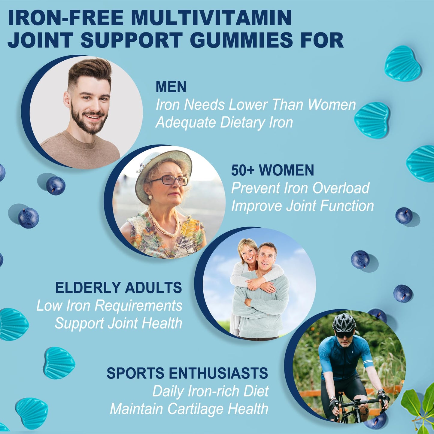 LILICARE Methylated Multivitamin 50+ Gummies, Sugar Free, Iron Free, with Glucosamine Chondroitin MSM, 60 Count