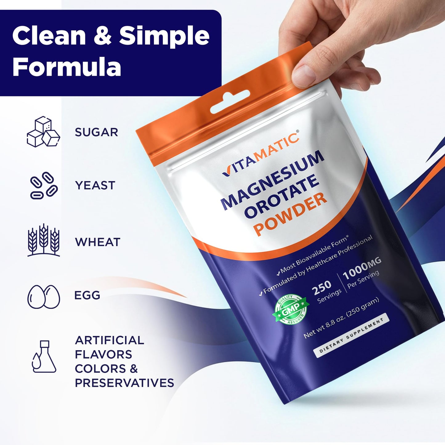 Vitamatic Magnesium Orotate 1000mg Per Serving Powder, 8.8 oz