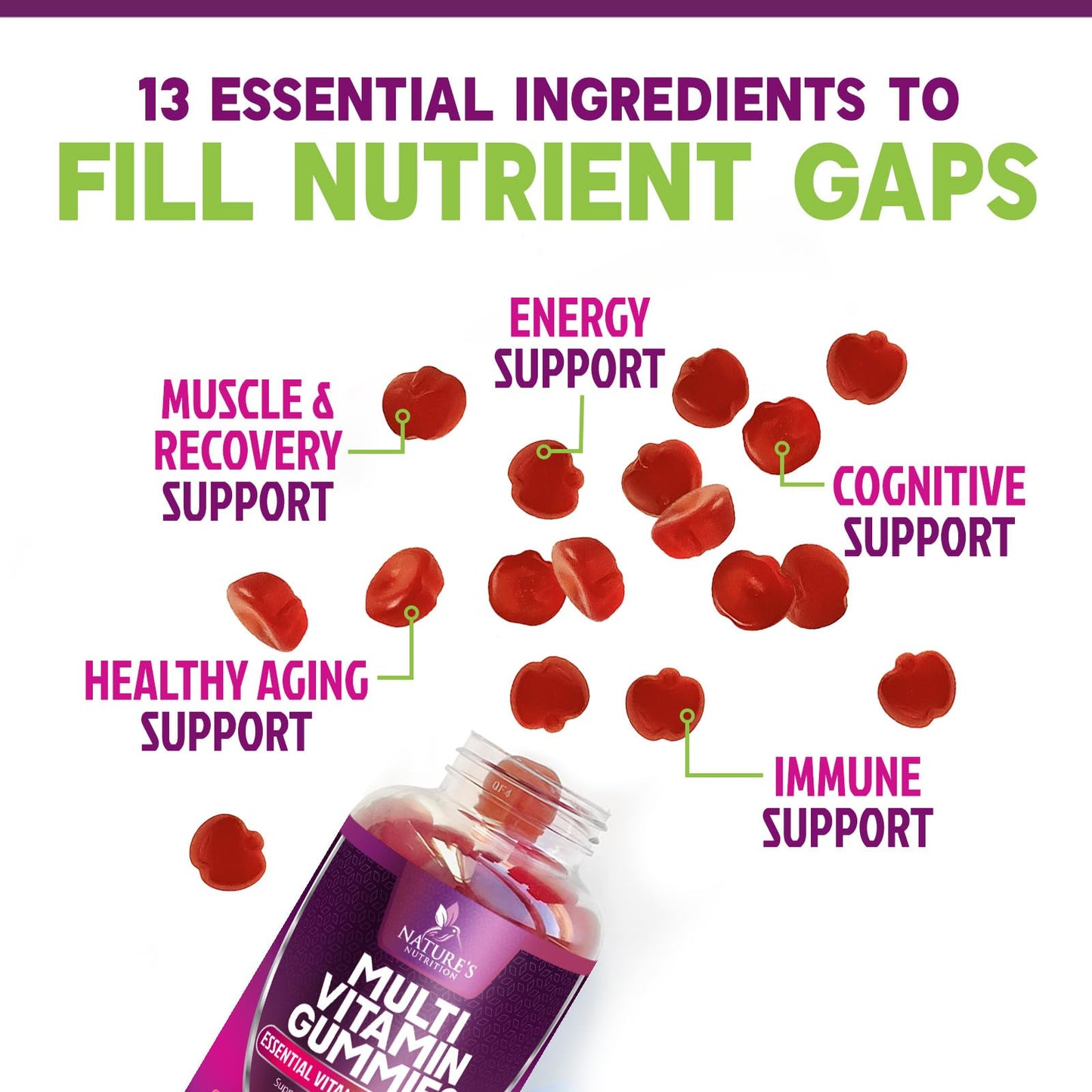 Nature's Nutrition Multivitamin Gummies for Adults, 60 Gummies