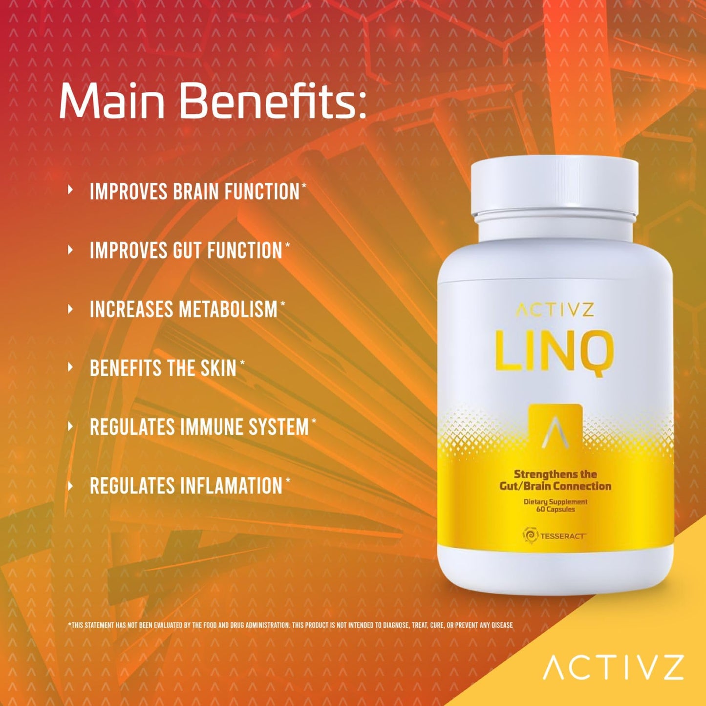 ACTIVZ LINQ Advanced Epigenetic Formula for Brain Function, Gut Health, Skin Radiance, and Immune Support 60 Capsules