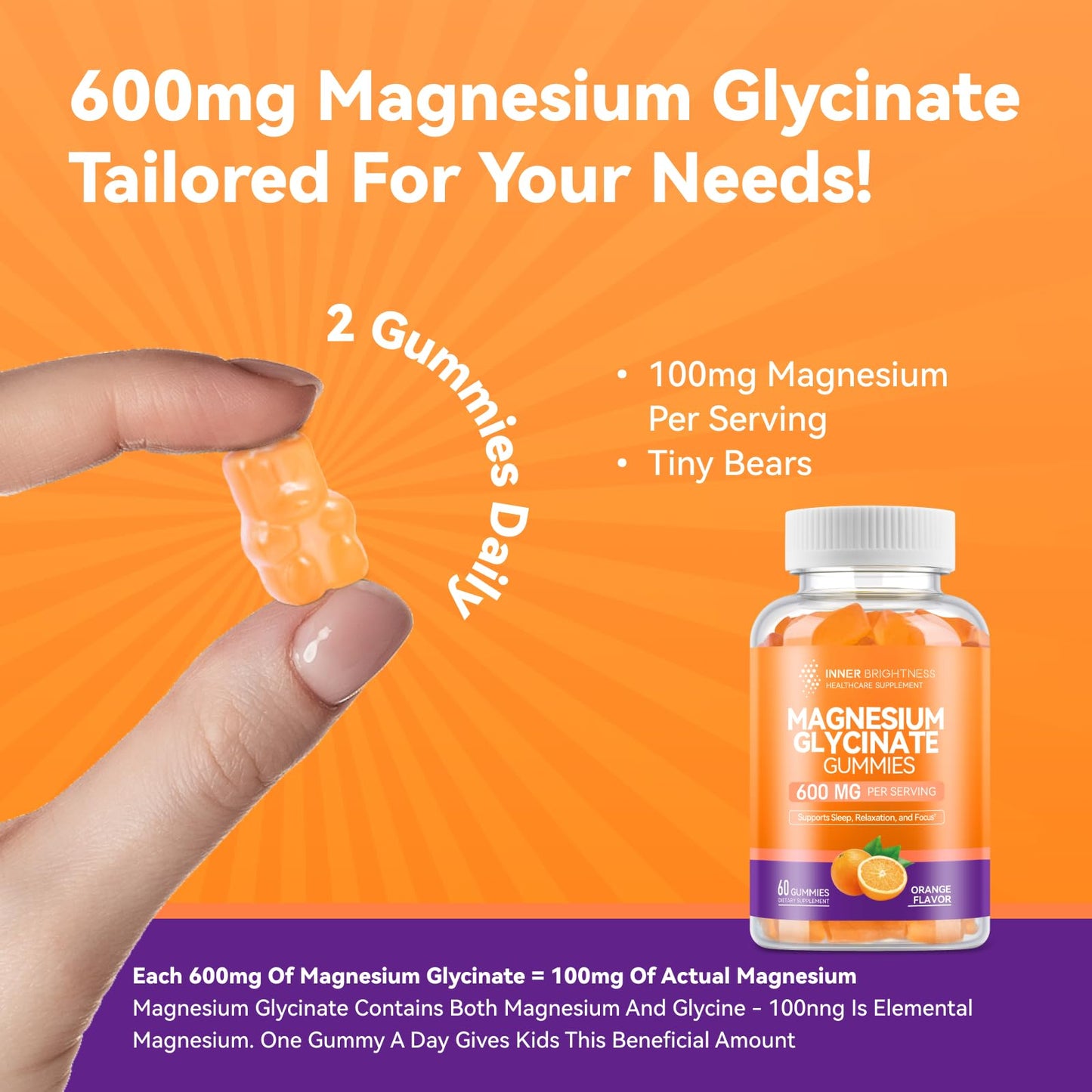 Inner Brightness Magnesium Glycinate 600mg Gummies 60 Count