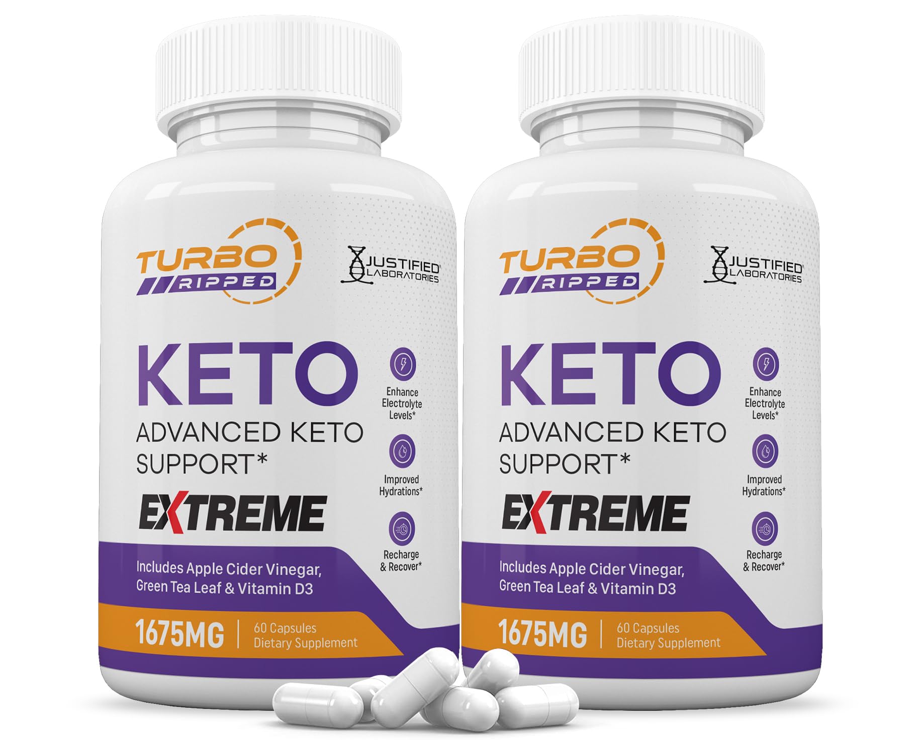 Justified Laboratories Turbo Ripped Keto ACV Extreme Capsule 1675MG Keto Support Blend 120 Capsules