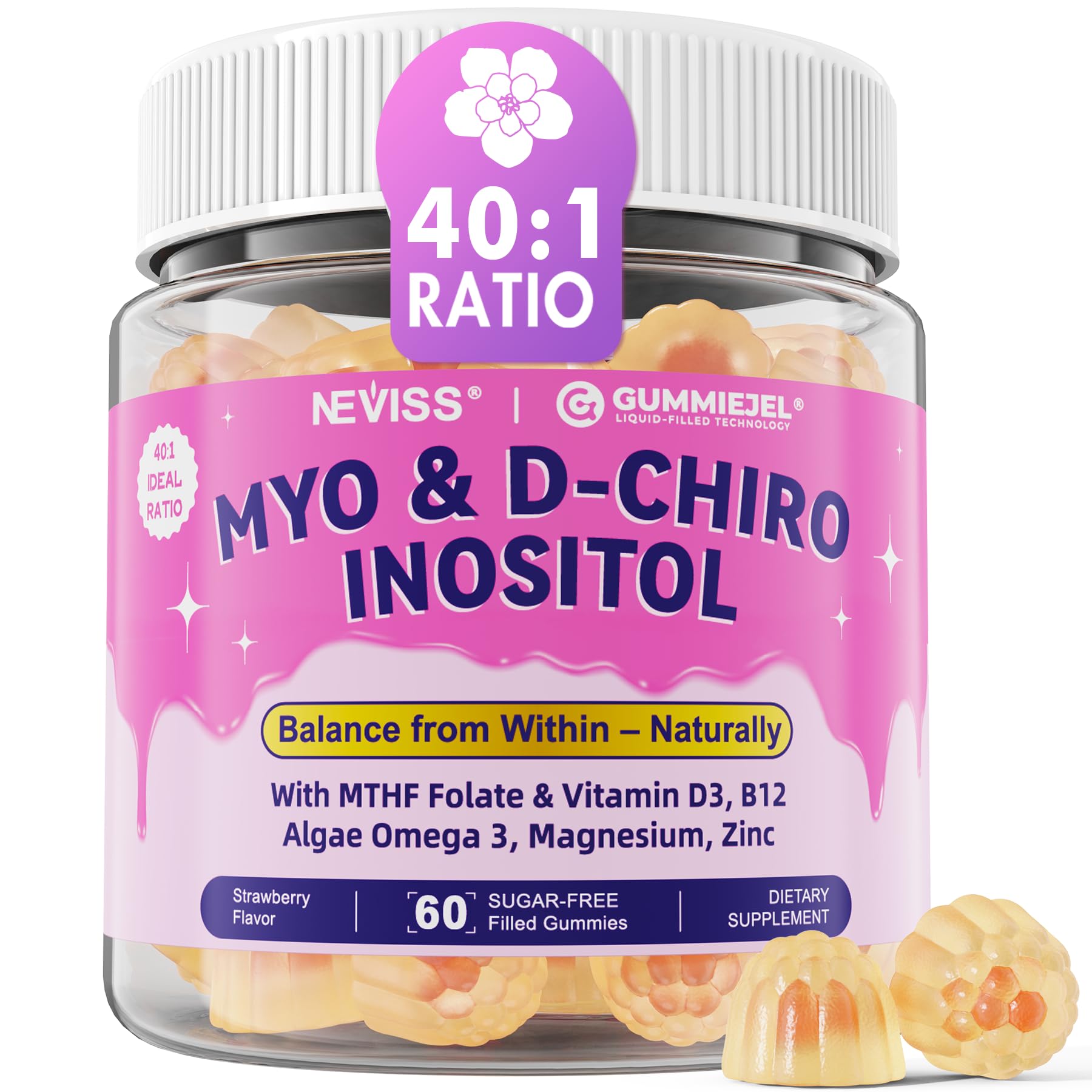 NEVISS Myo-Inositol & D-Chiro Inositol Gummies, 120 Count
