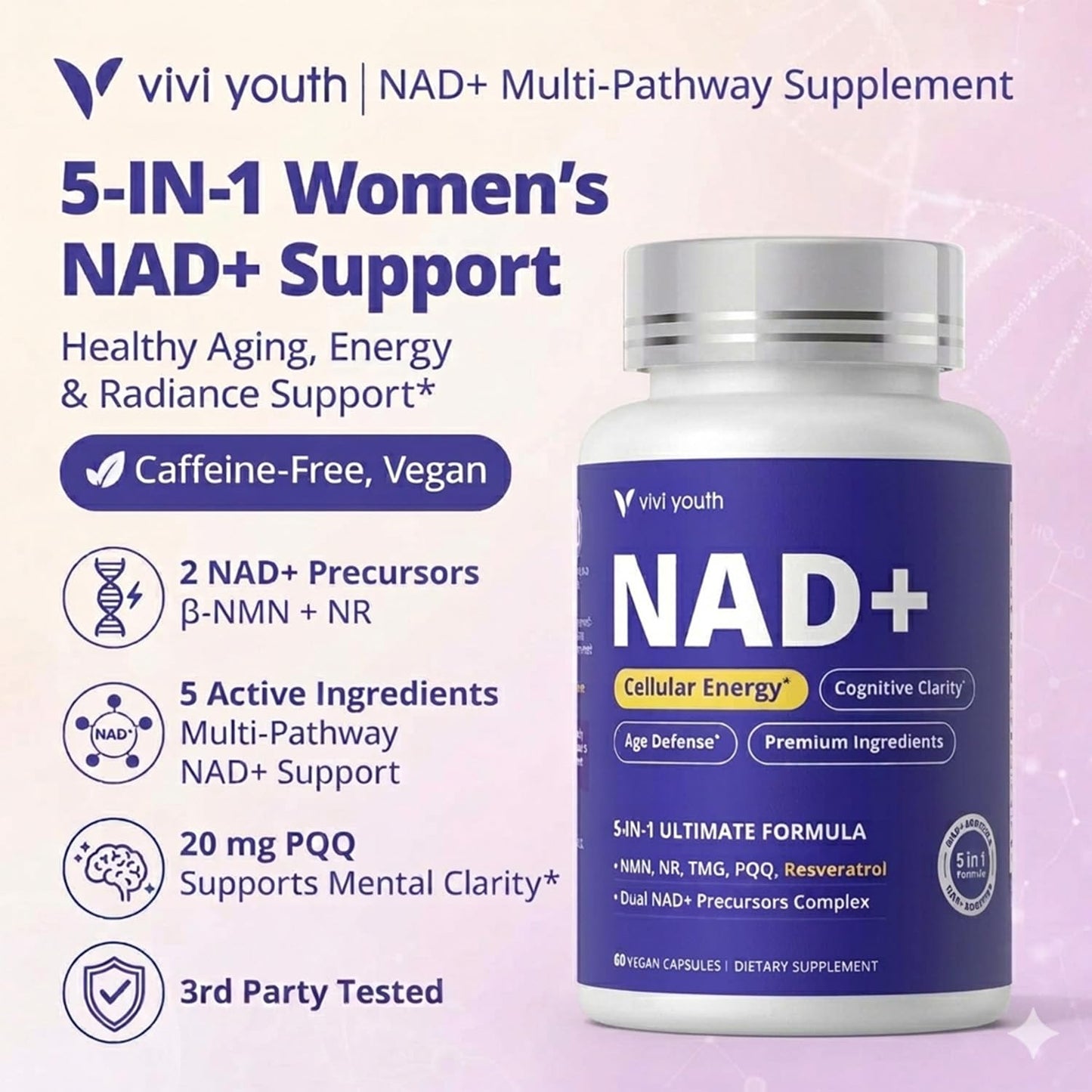 VIVI Youth NAD+ Supplements for Women Capsule 60 Count