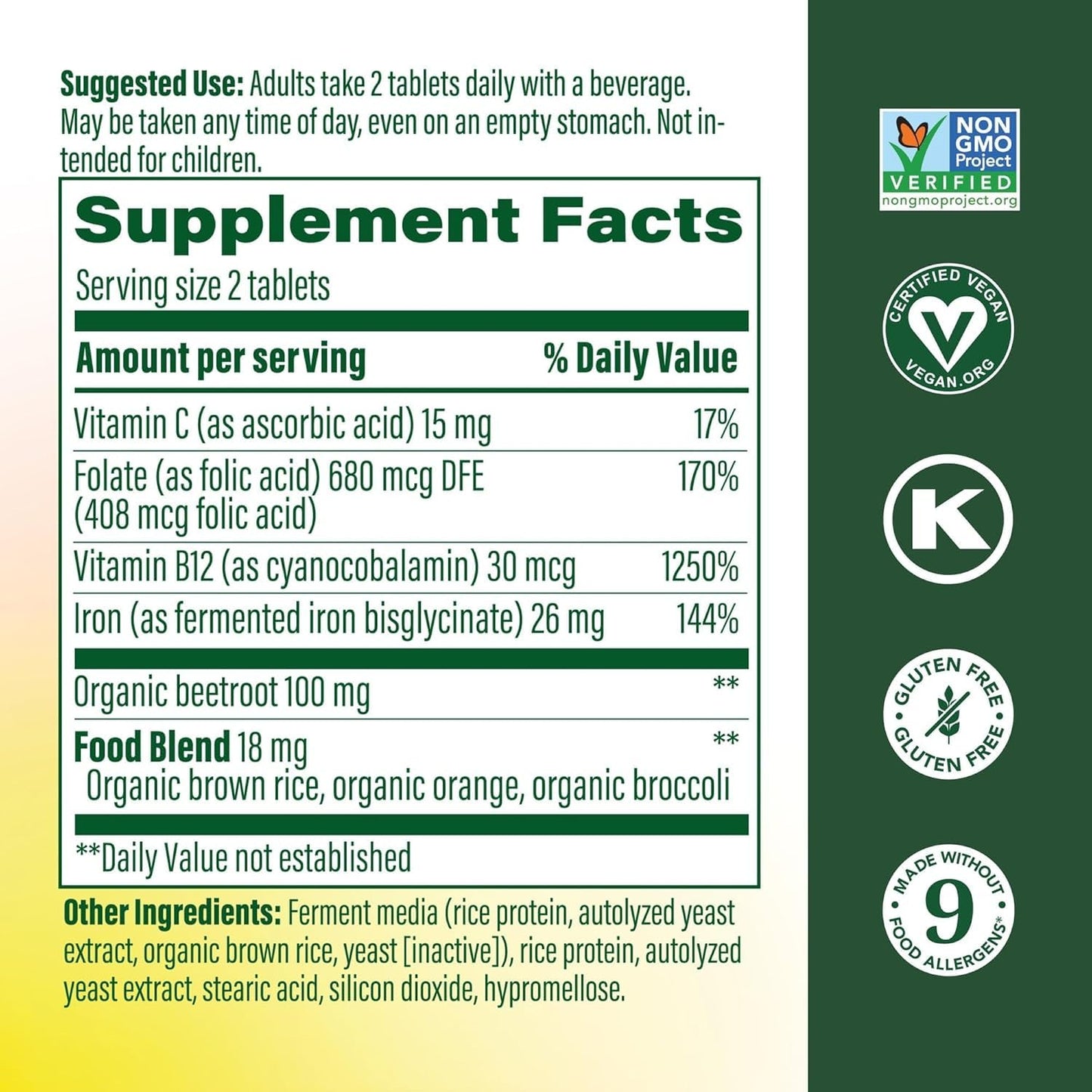 MegaFood Blood Builder Iron Supplement Tablets, 60 Count