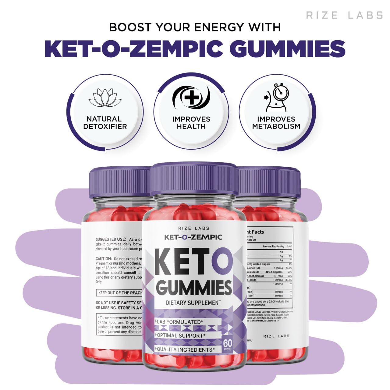 rize labs Ket-O-Zempic Keto ACV Gummies for Advanced Weight Loss with Apple Cider Vinegar, 60 Gummies