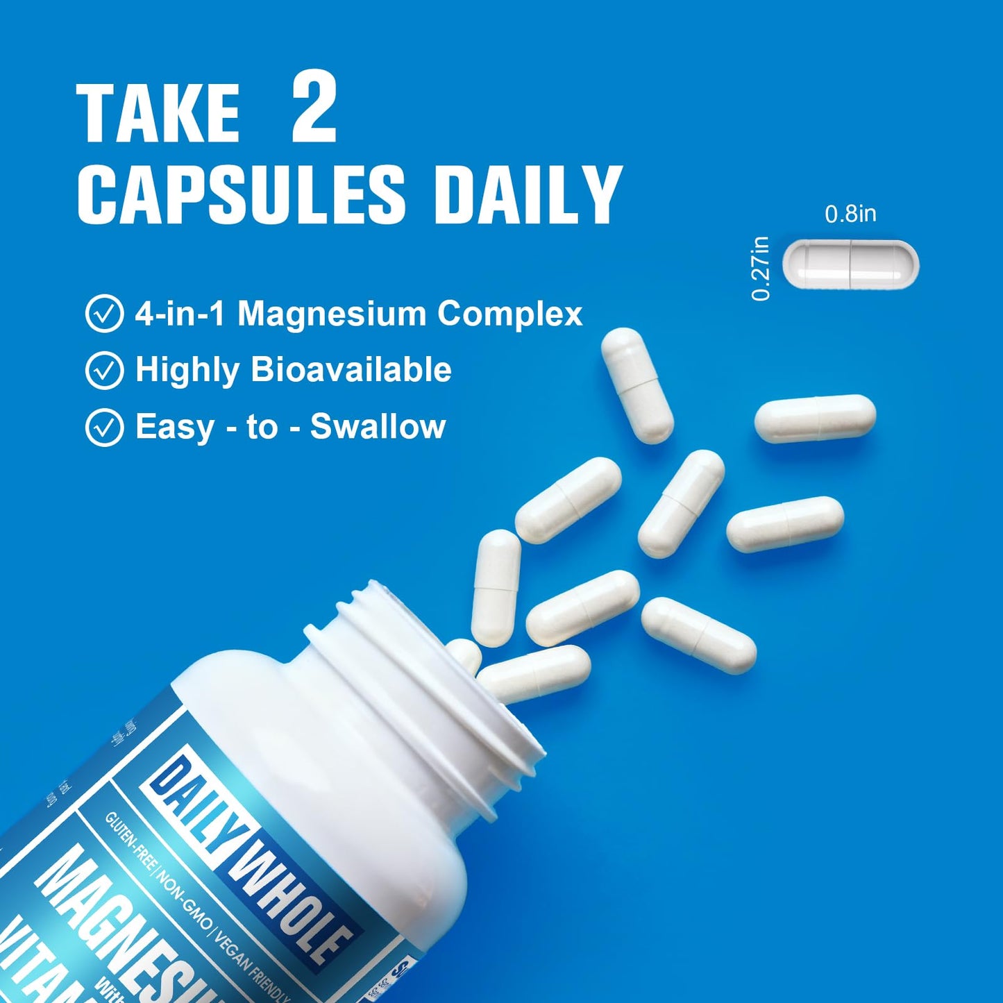 DailyWhole Magnesium Glycinate 4-in-1 Complex Capsules, 90 Count