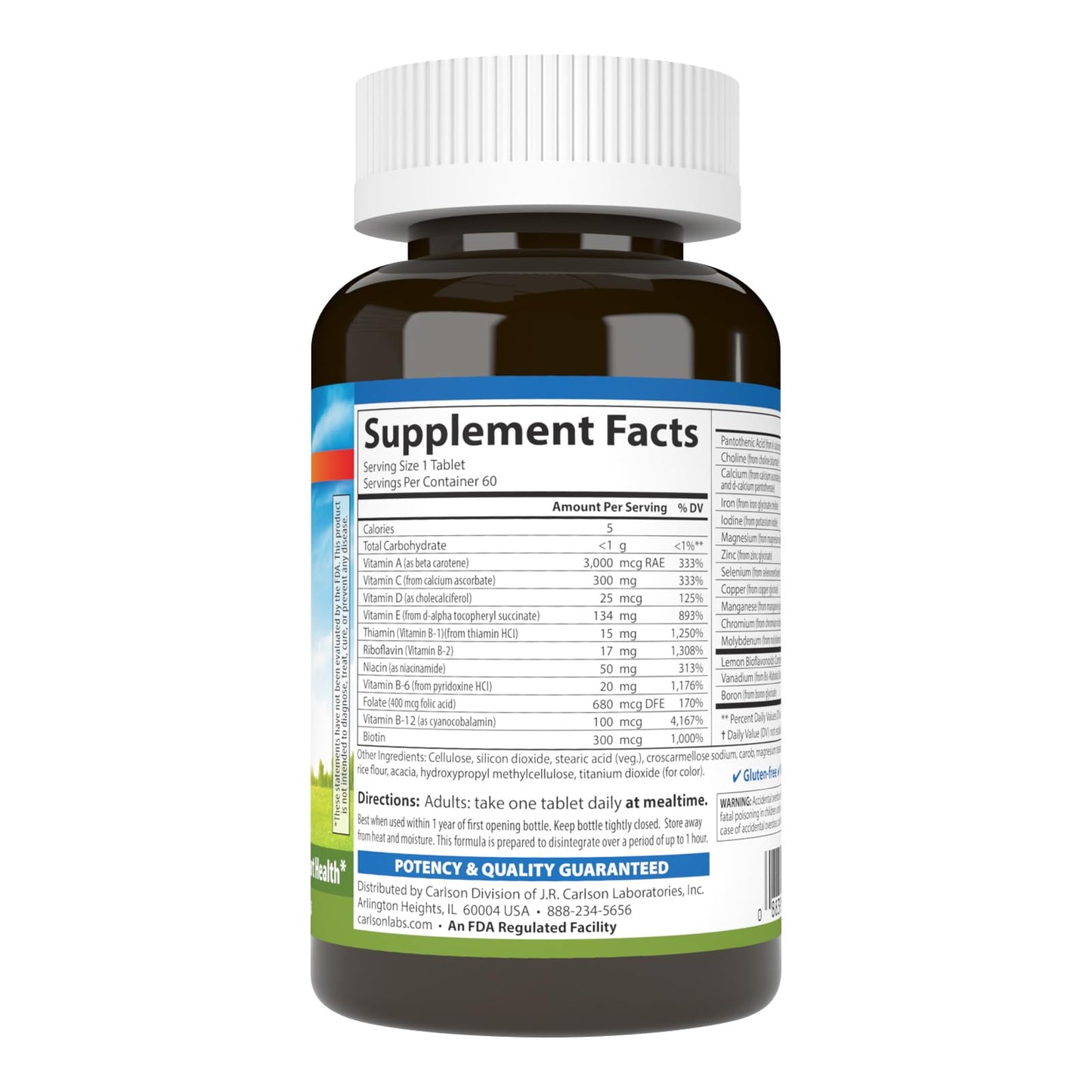 Carlson Super 1 Daily, Vegetarian Multiple Formula Tablet, 60 Tablets