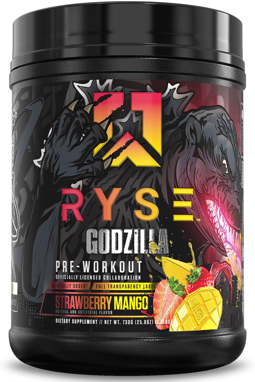 RYSE Up Supplements Godzilla X Noel Deyzel Pre Workout Powder, Strawberry Mango, 400mg Caffeine, 1.6 lb