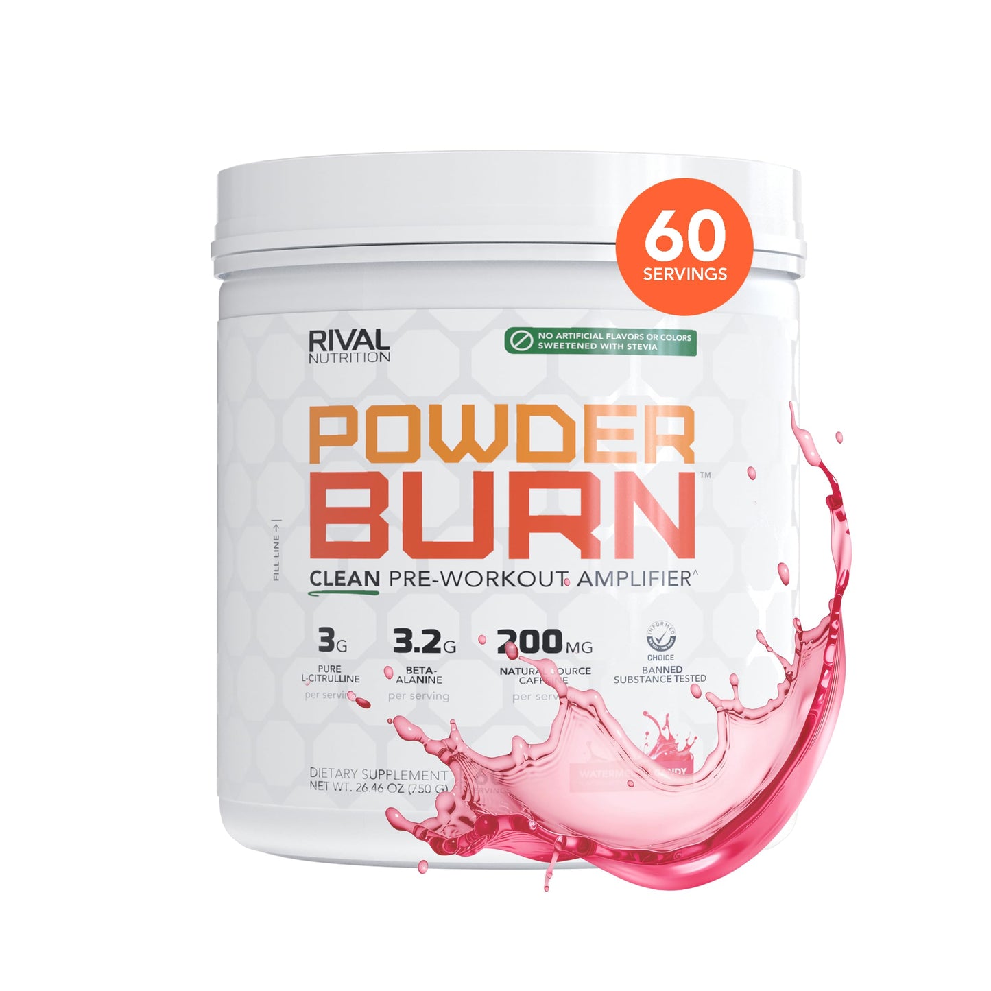 RIVAL NUTRITION Burn Pre-Workout Energy Powder Watermelon Candy, 60 Servings