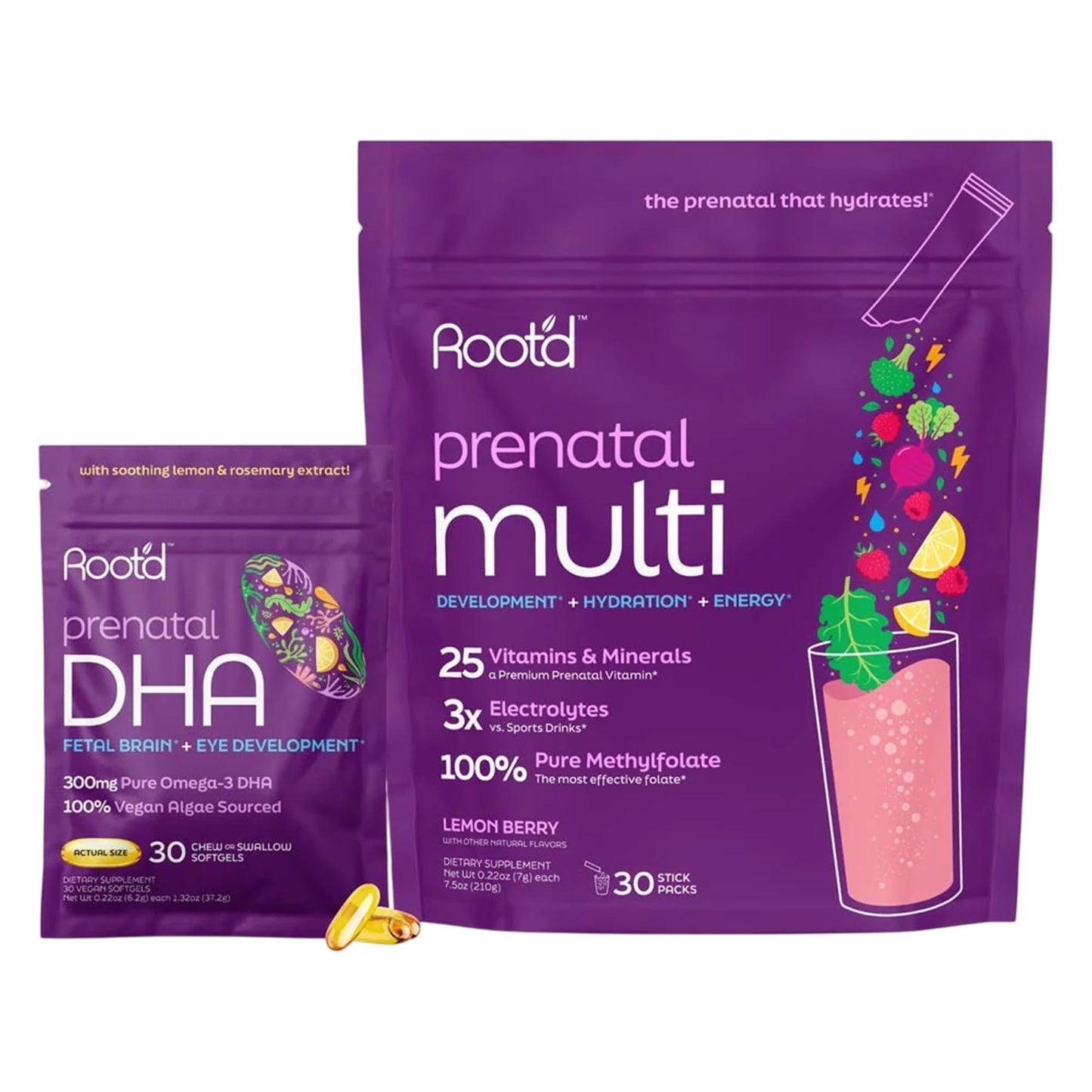 Root'd Prenatal DHA + Multivitamin Powder for Pregnancy Support, 7.5 oz