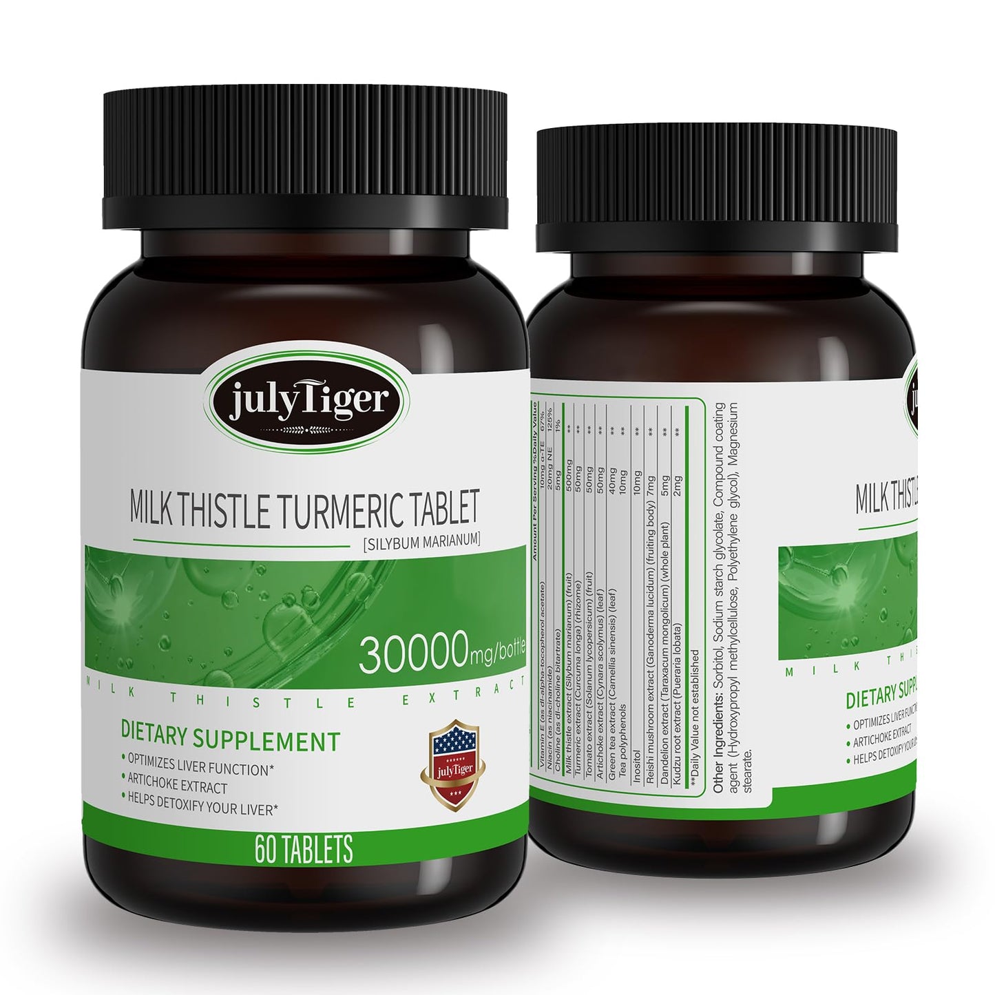 julytiegr Milk Thistle Liver Detox 500mg Extract with Rhizoma Curcumae Longae, Artichoke Extract and Inositol, Liver Cleanse Detox & Repair, 60 Tablets