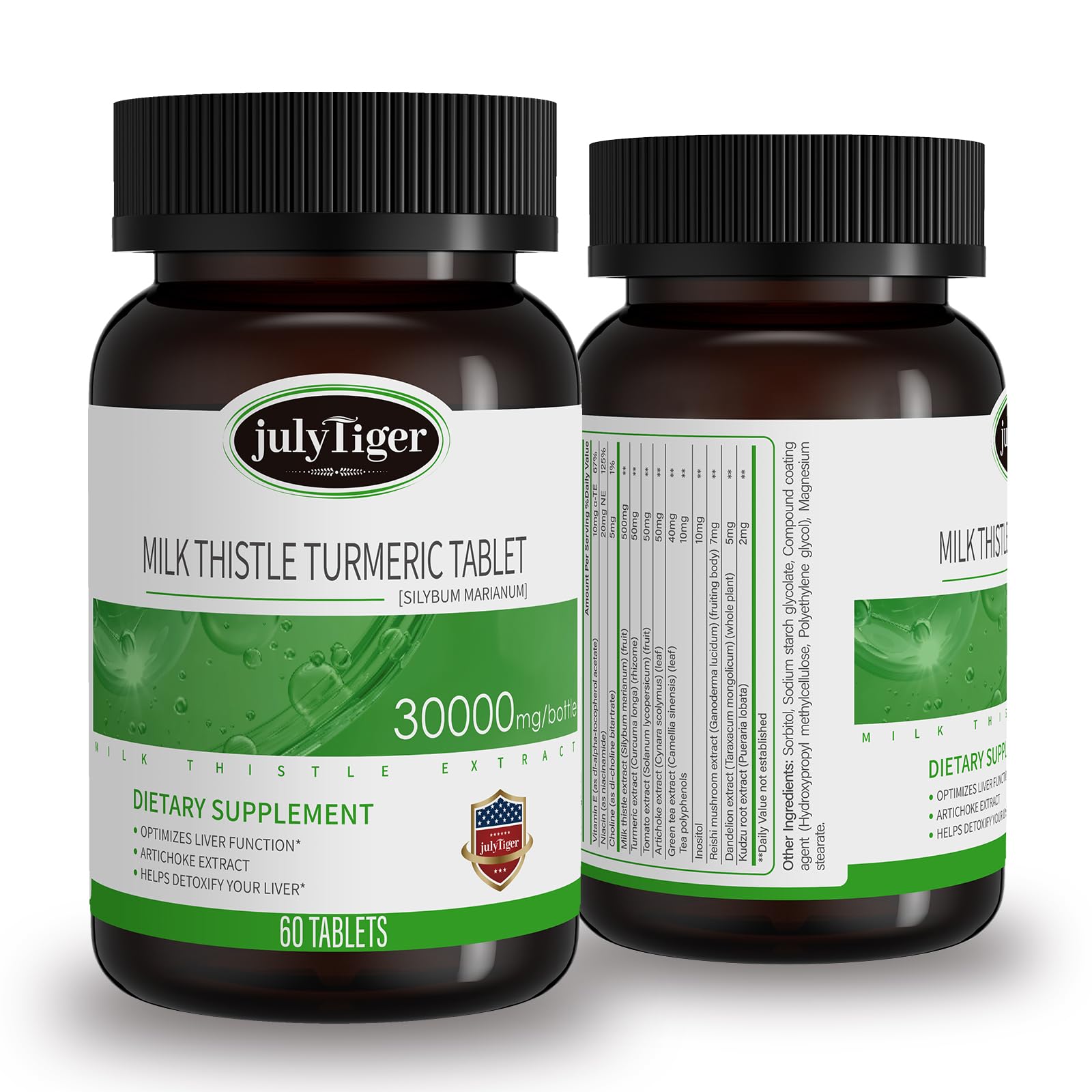 julytiegr Milk Thistle Liver Detox 500mg Extract with Rhizoma Curcumae Longae, Artichoke Extract and Inositol, Liver Cleanse Detox & Repair, 60 Tablets