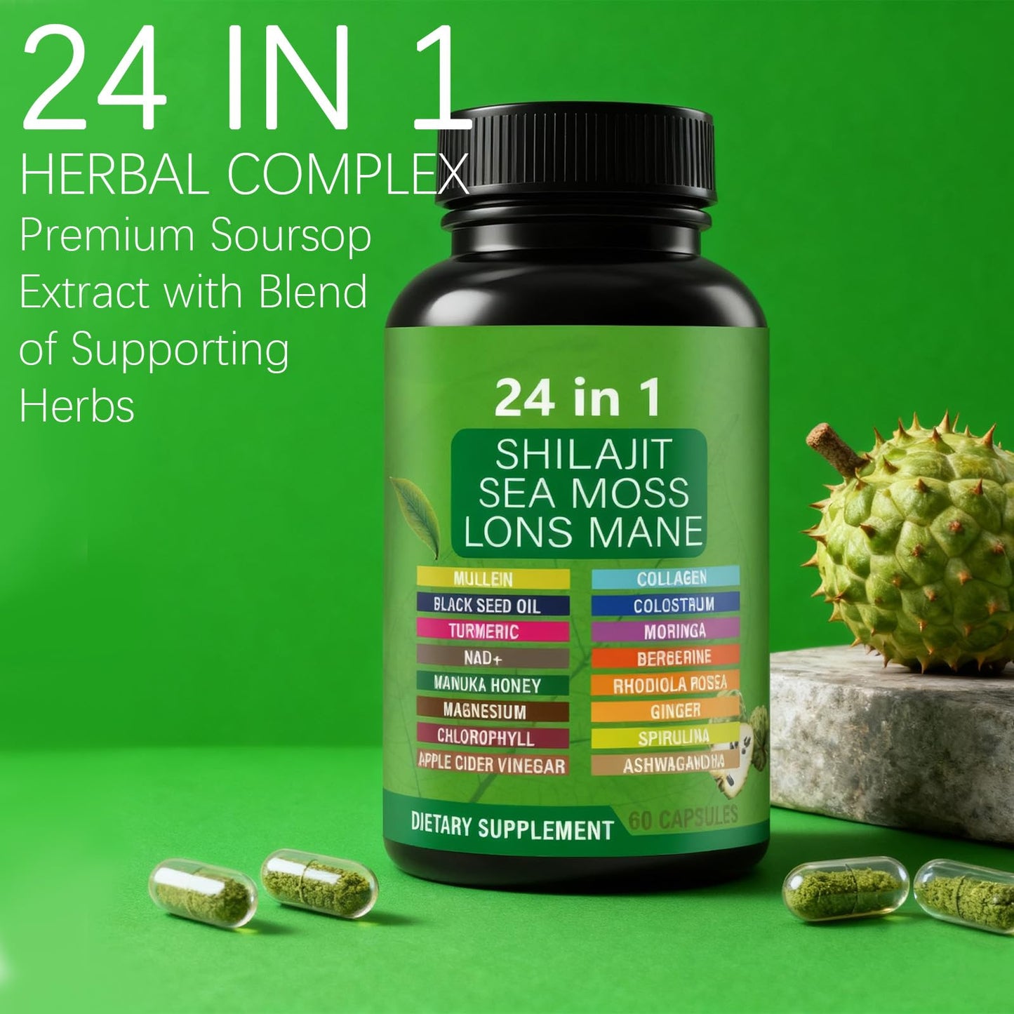 ZYGCDZ Soursop with 24-in-1 Herbal Blend Capsules, 60 Count