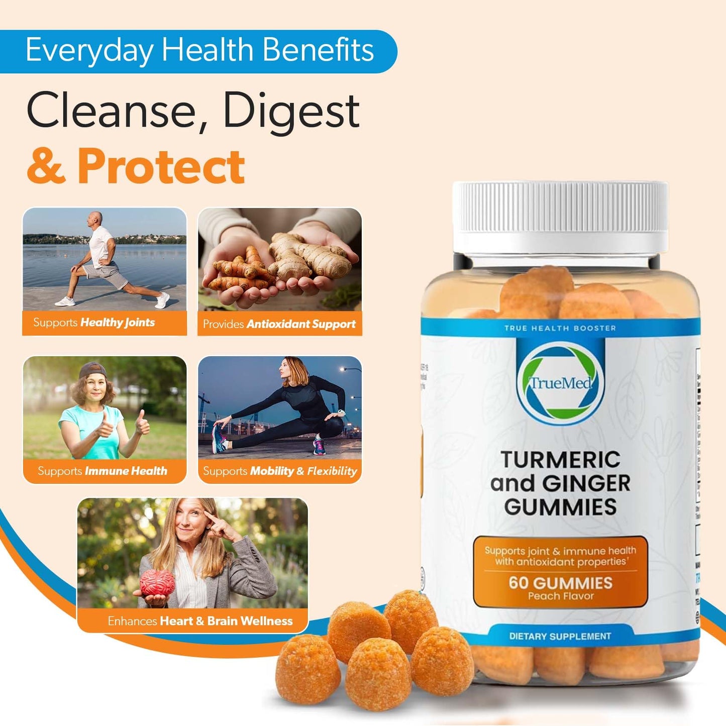 TRUEMED Turmeric and Ginger Supplement Gummy, 60 Gummies
