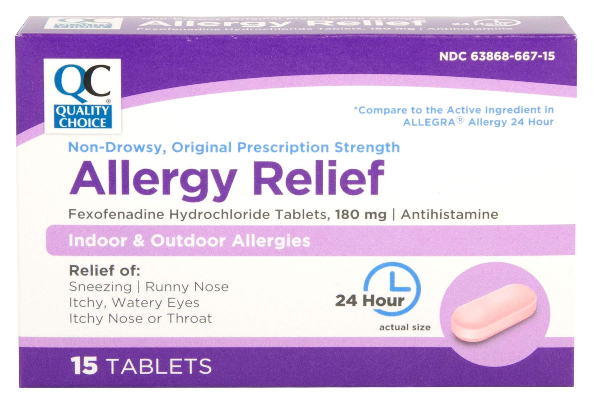 Quality Choice Fexofenadine HCl 180 mg Tablet 15 Count
