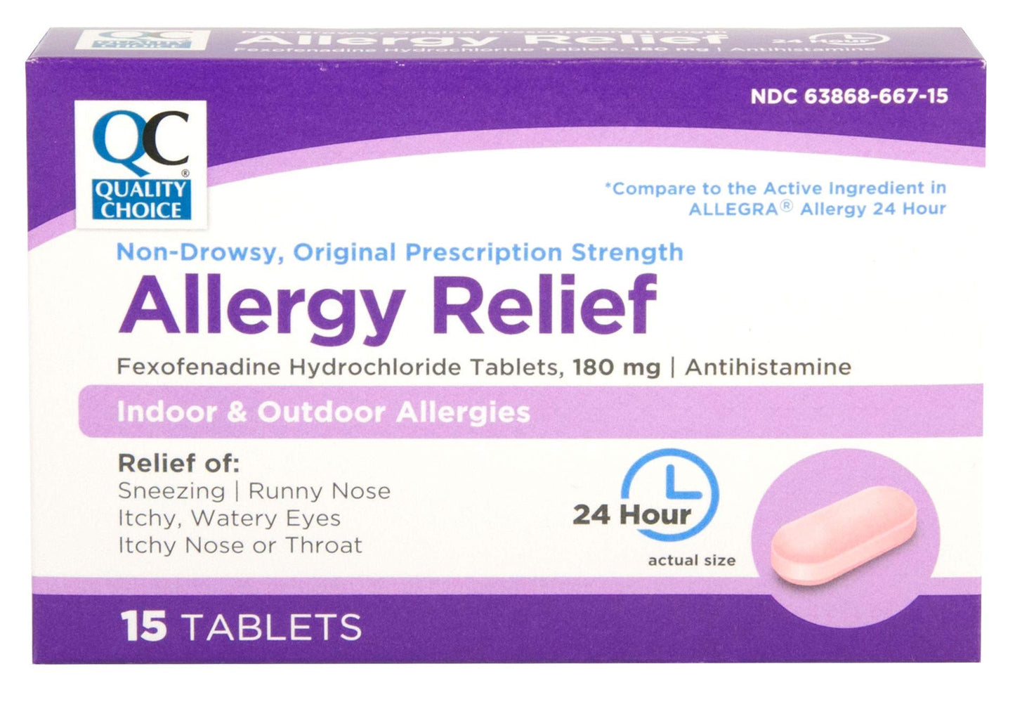 Quality Choice Fexofenadine HCL 180 mg Tablets 15 Count