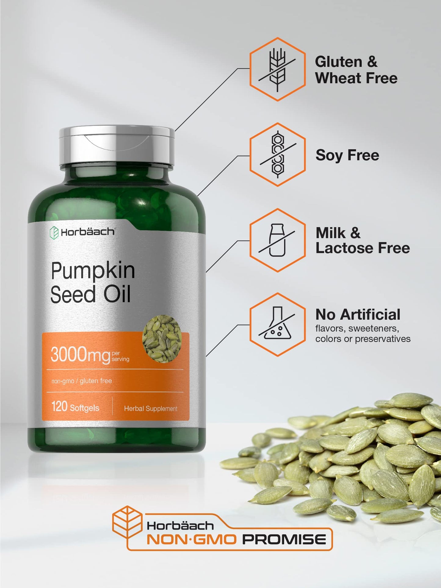 Horbäach Pumpkin Seed Oil 3000mg Softgel Capsules 120 Count