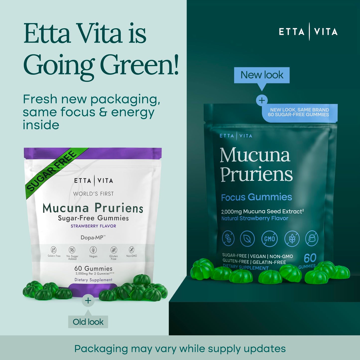 Etta Vita Dopamine Supplement Mucuna Pruriens Gummies, Sugar-Free, 2g/serving, 60 Gummies