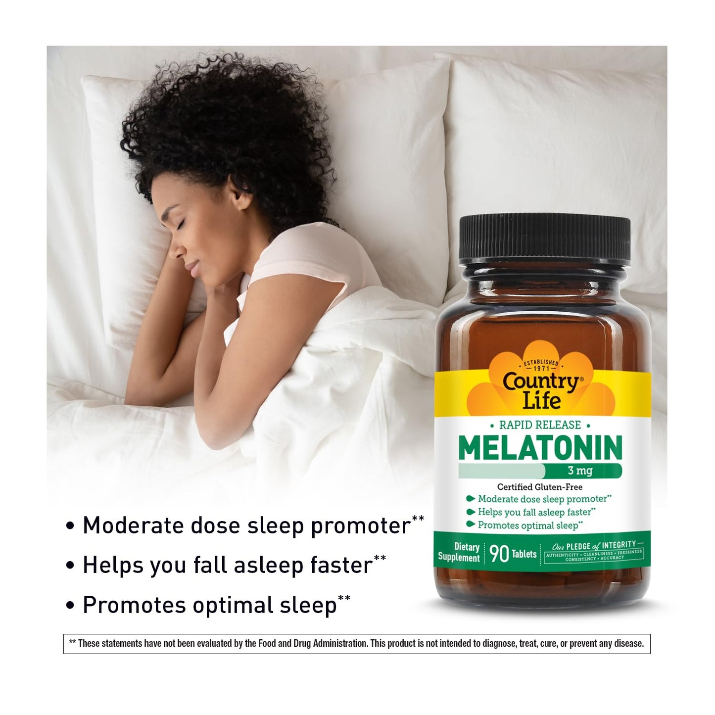 Country Life Melatonin Sleep Aid 3mg Tablet, 90 Count