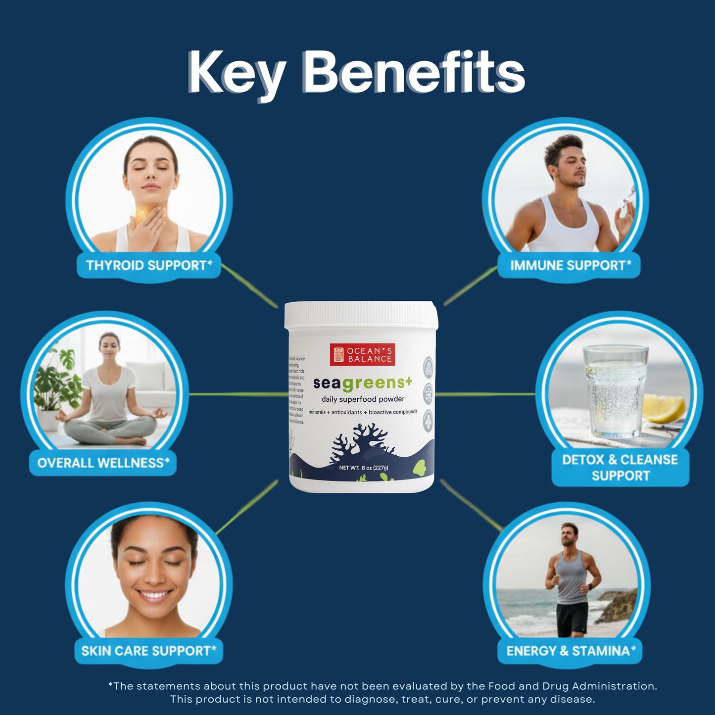 Ocean's Balance Clean Taste of Maine Seagreens+ Daily Superfood Powder, Organic Seaweed Greens Powder with Dulse & Seagreens for Energy, Digestion & Immune Support, Non-GMO, 8 oz