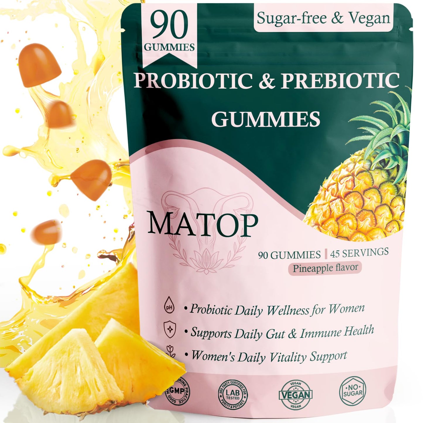 MATOP Probiotic Prebiotic pH Balance for Vaginal Health 90 Gummies