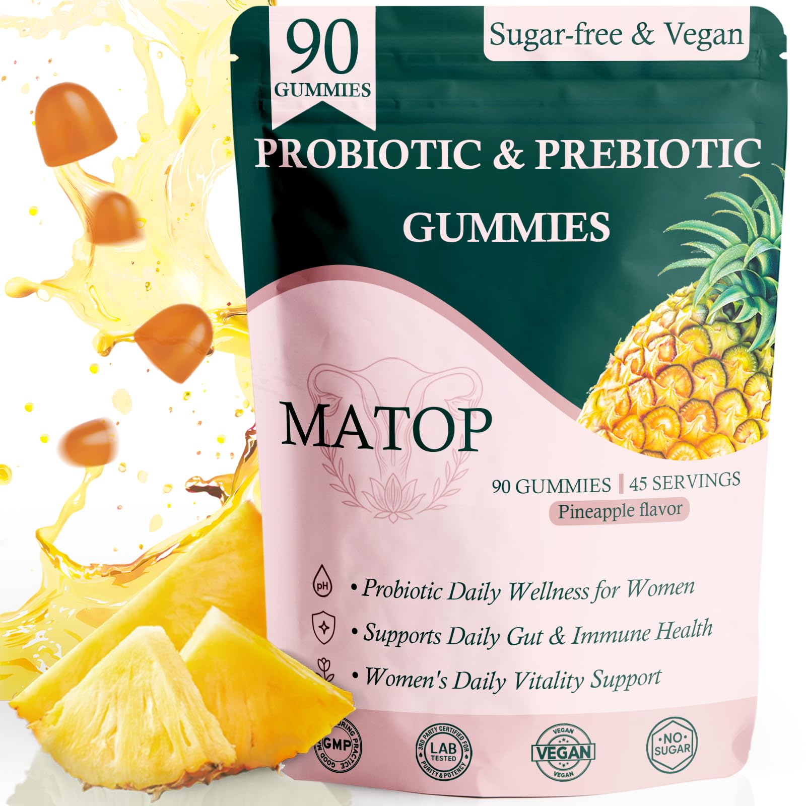 MATOP Probiotic Prebiotic pH Balance for Vaginal Health 90 Gummies