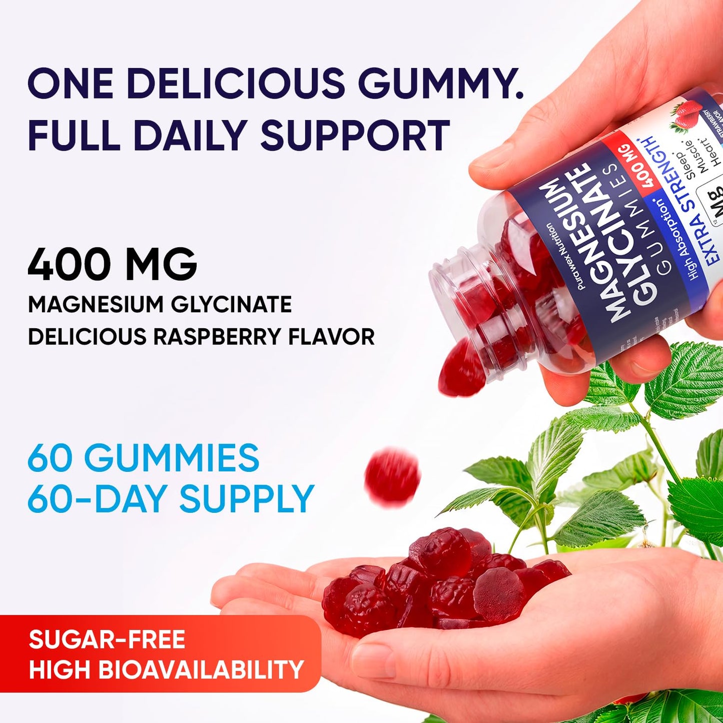 PURA WEX NUTRITION Magnesium Glycinate Gummies 400mg Extra Strength Strawberry - 60 Count
