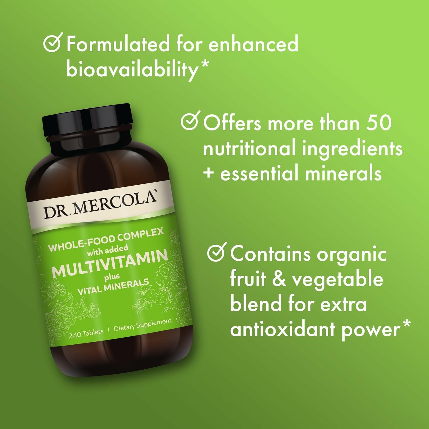 Dr. Mercola Whole-Food Complex with Added Multivitamin Plus Vital Minerals Tablets, 240 Count