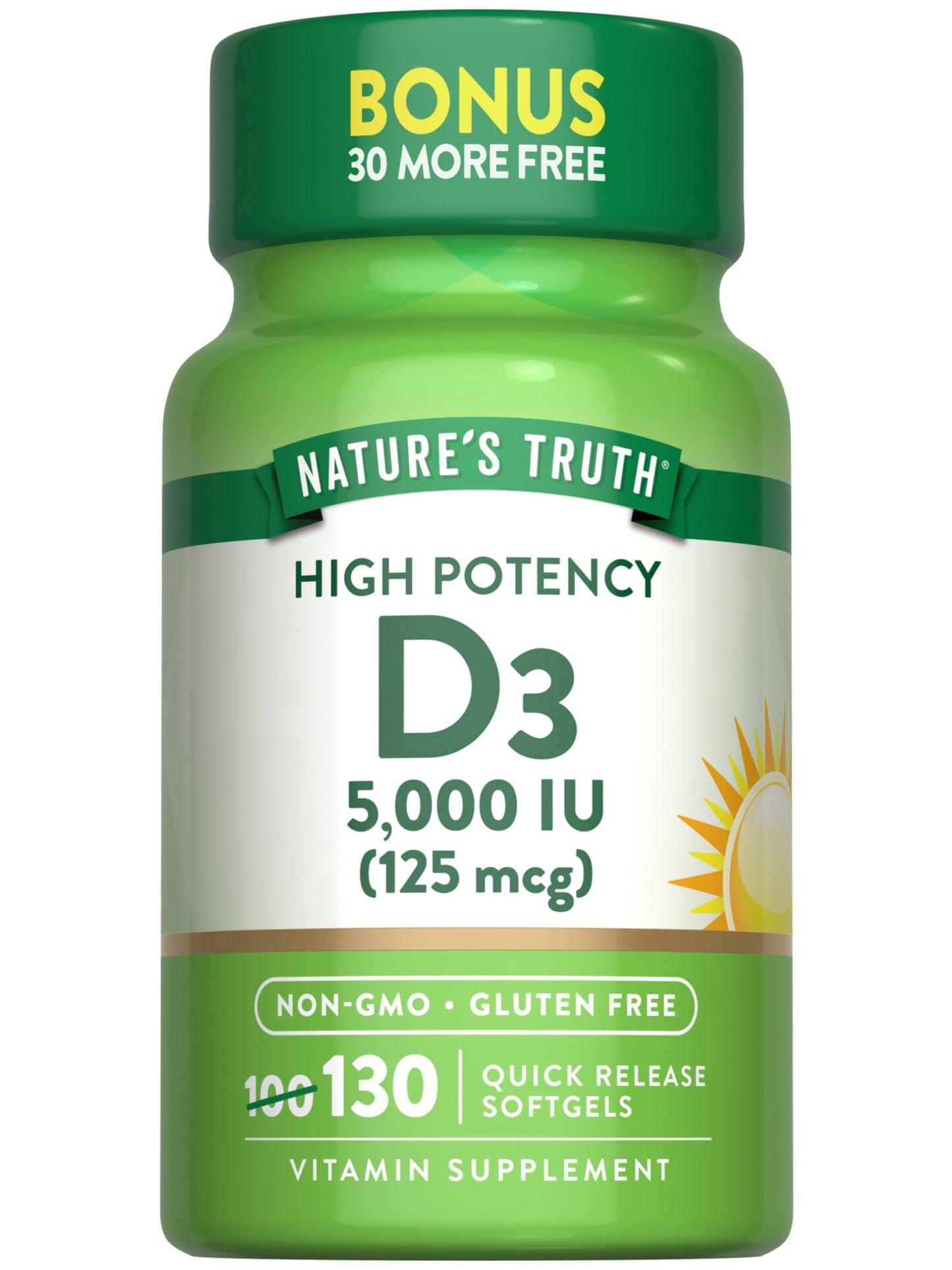 Nature's Truth Vitamin D3 5000 IU Softgels, 130 Count