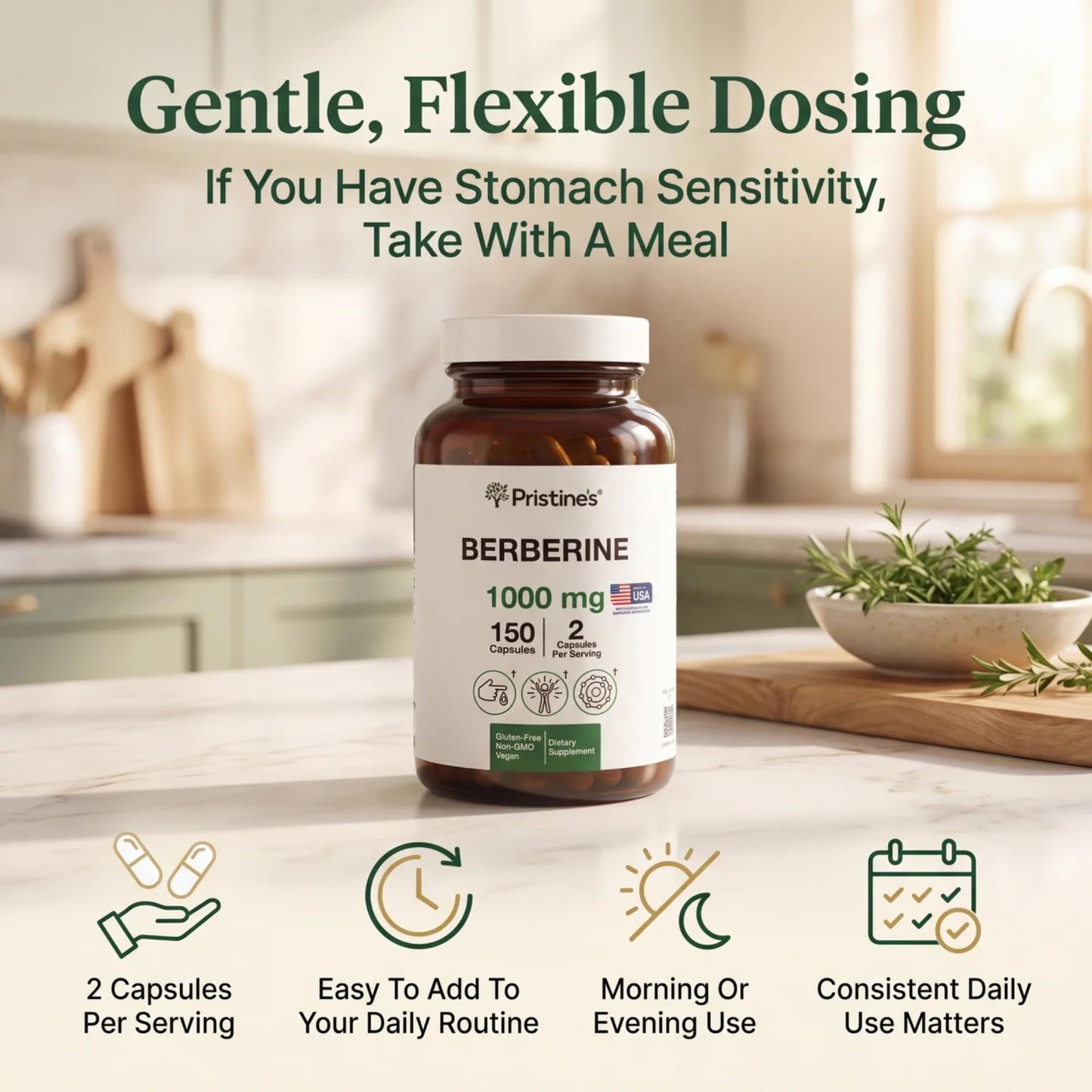 PRISTINE'S Berberine 1000 MG Supplement Capsules 150 Capsules