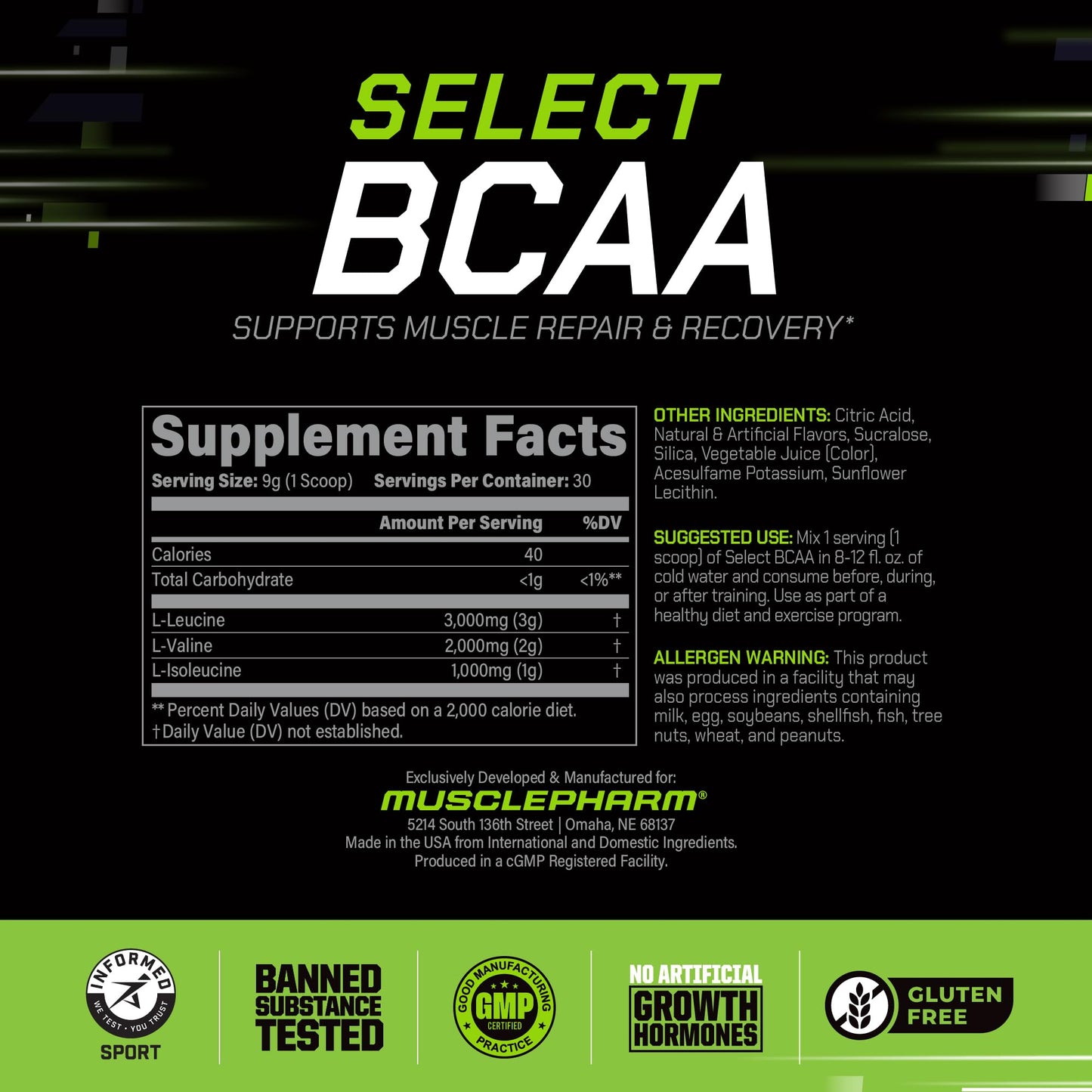 Muscle Pharm Essentials BCAA Powder, 9.1 Ounce