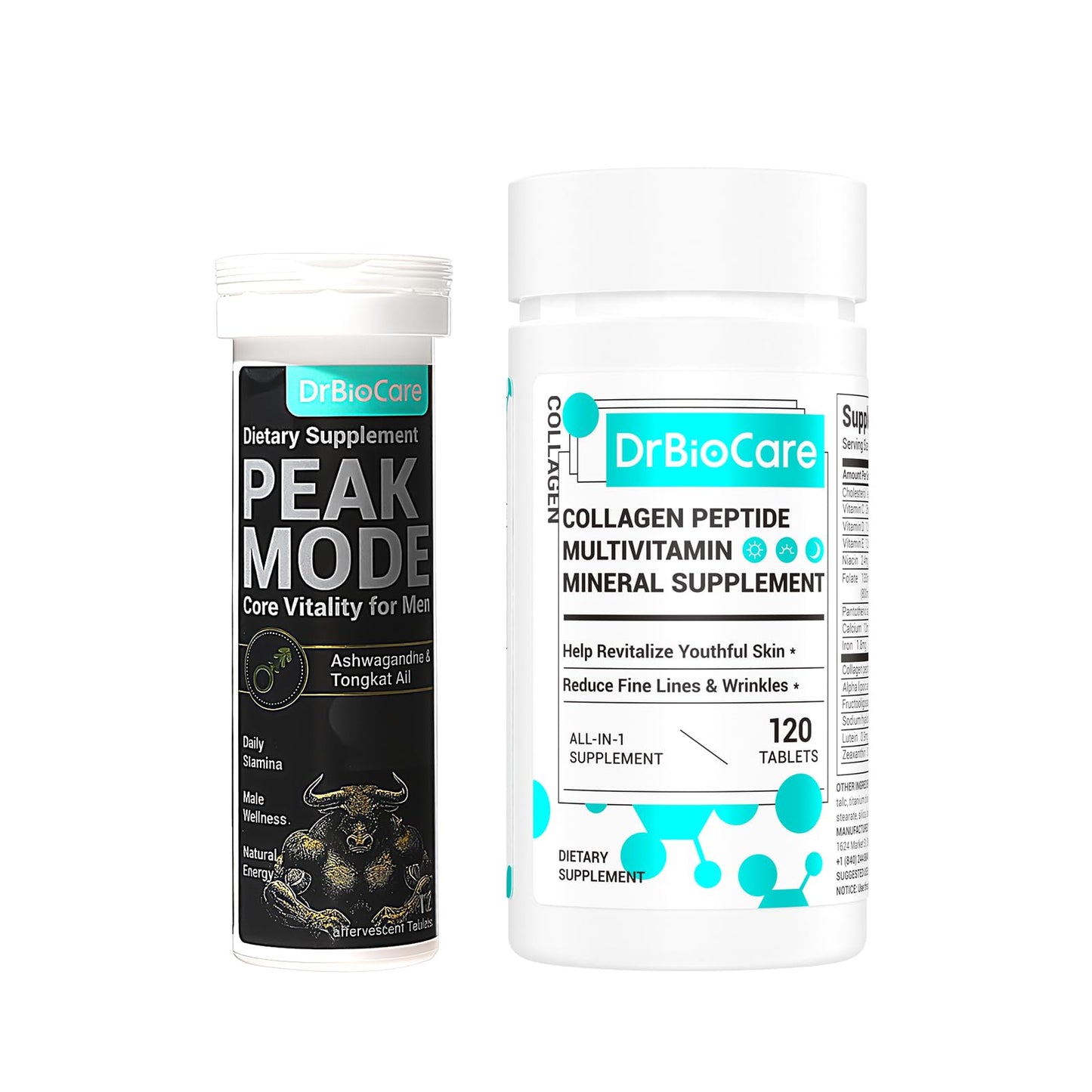DrBioCare Peak Mode Effervescent Tablets and Collagen Peptides, 72 Tablets