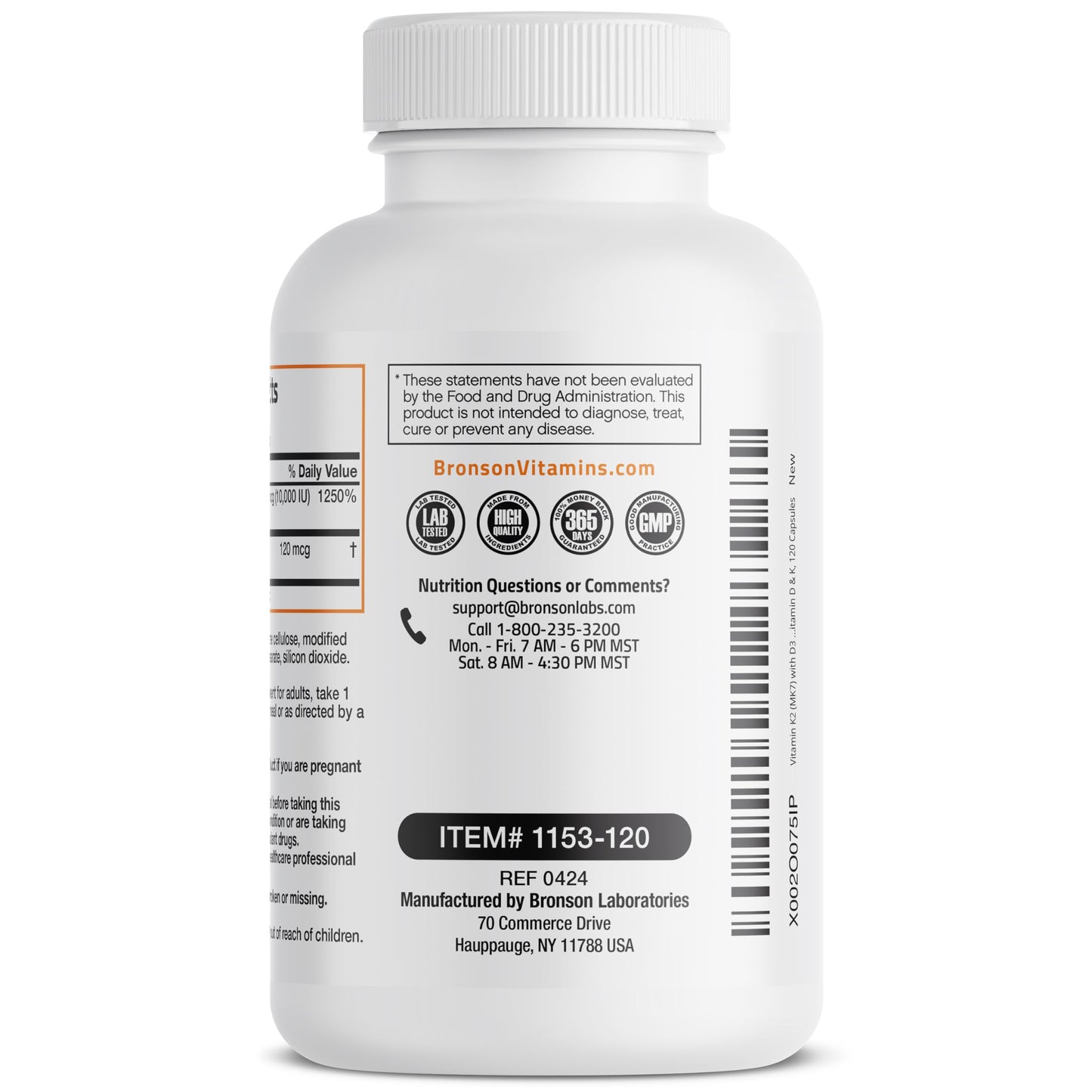 Bronson Vitamin K2 (MK-7) with D3 Extra Strength Capsule, 120 Count