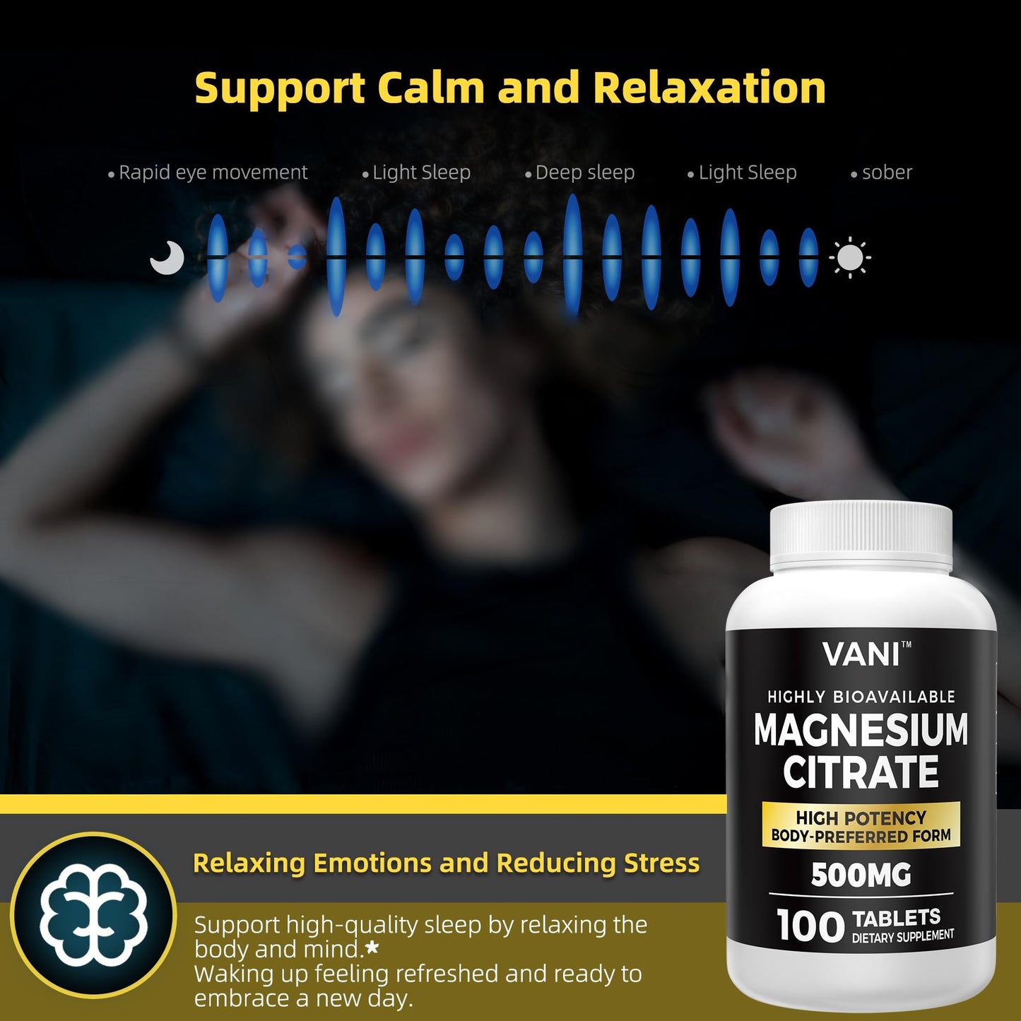 VANI Magnesium Citrate 500 mg Tablets, 100 Count