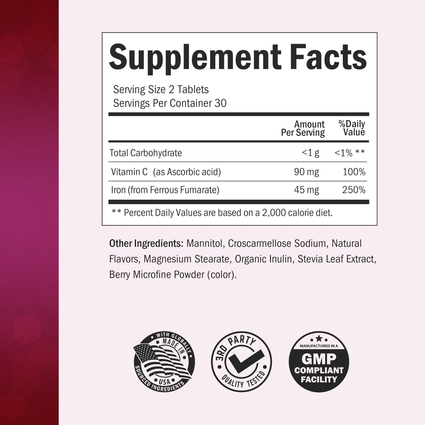 BioSchwartz Bariatric Vitamin C with Iron 45mg Tablets, 60 Count