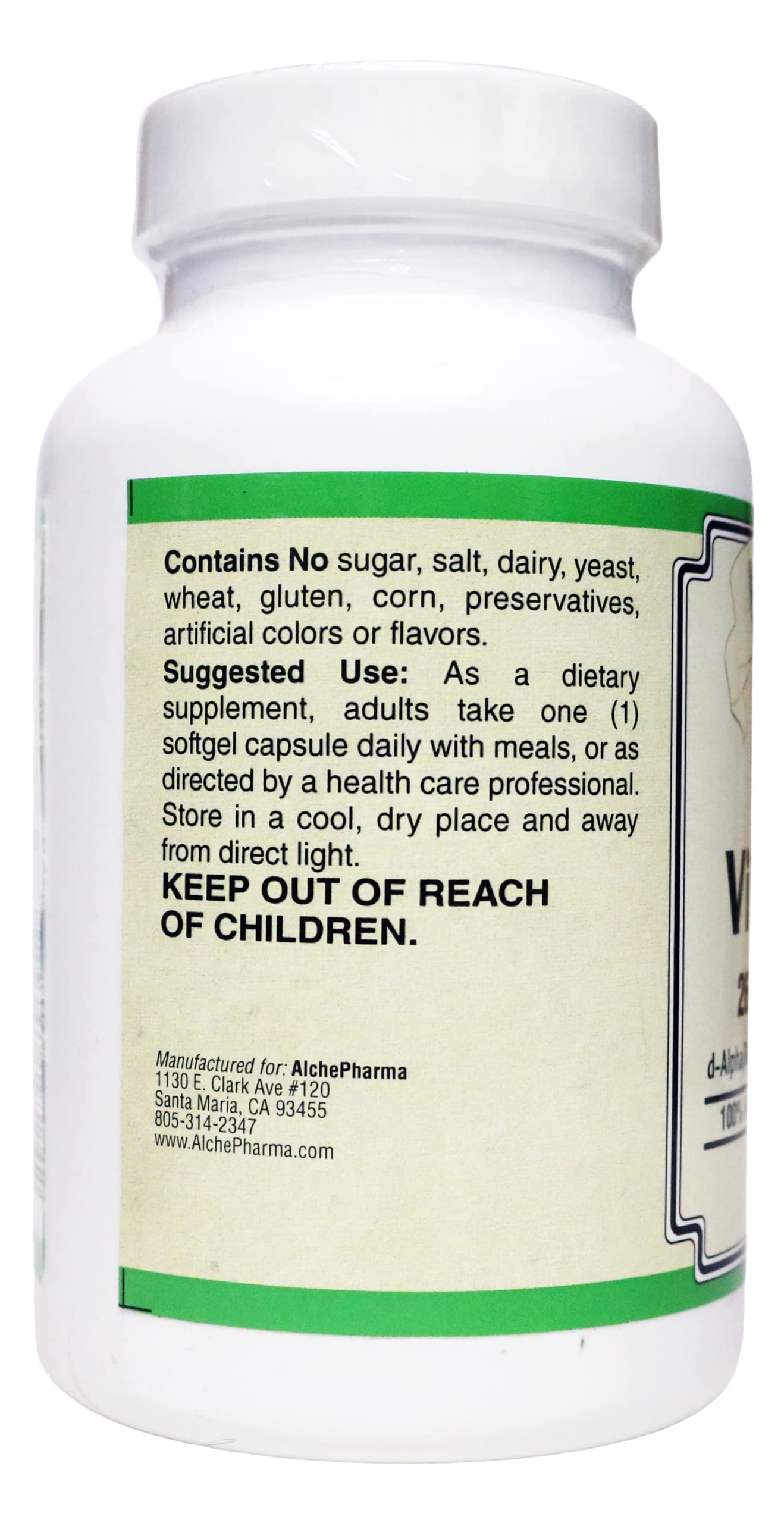 AlchePharma Vitamin E 268 mg (400 IU) 100% Natural Mixed Tocopherols D-Alpha Form Softgel, 1