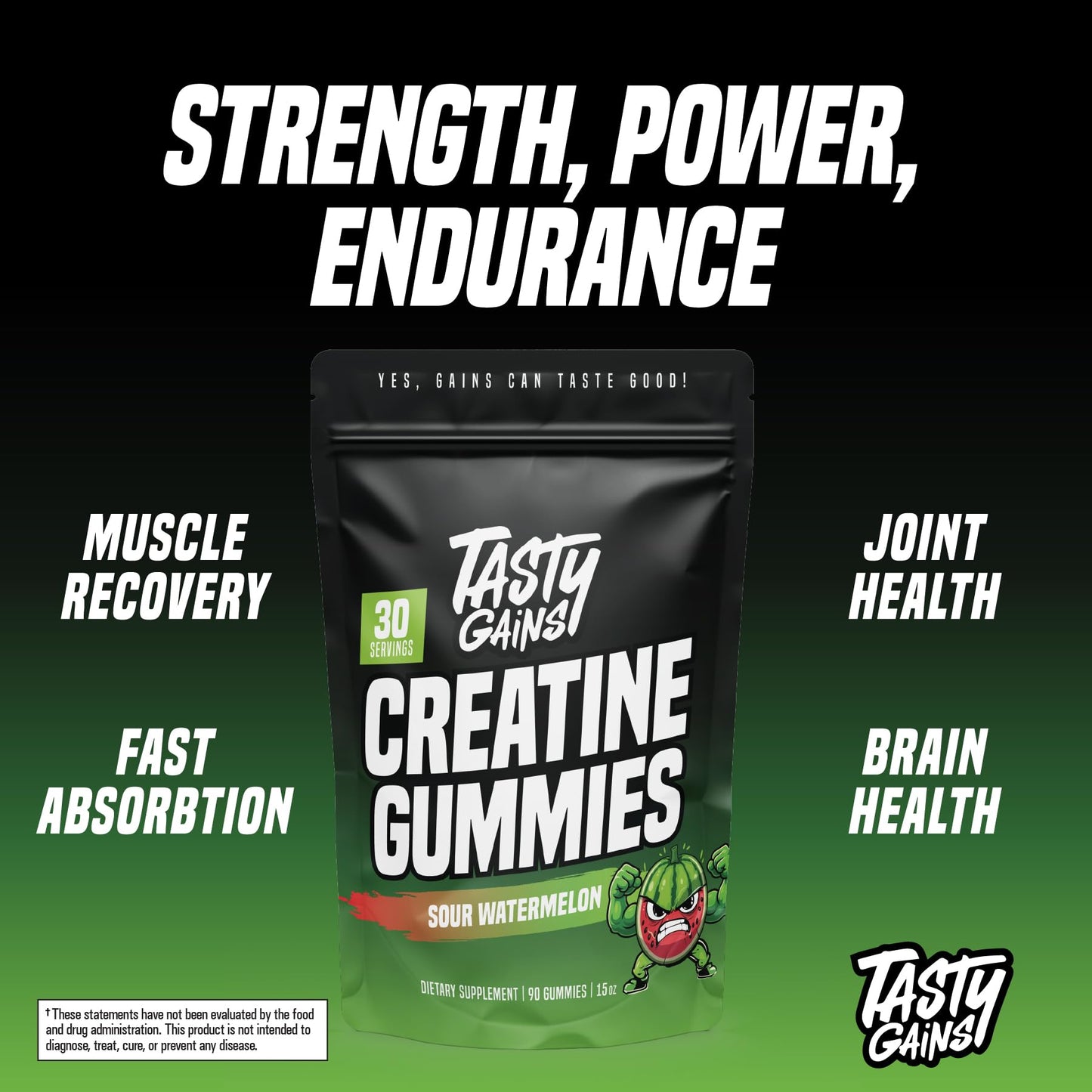 TASTY GAINS Creatine Gummies 90 Count