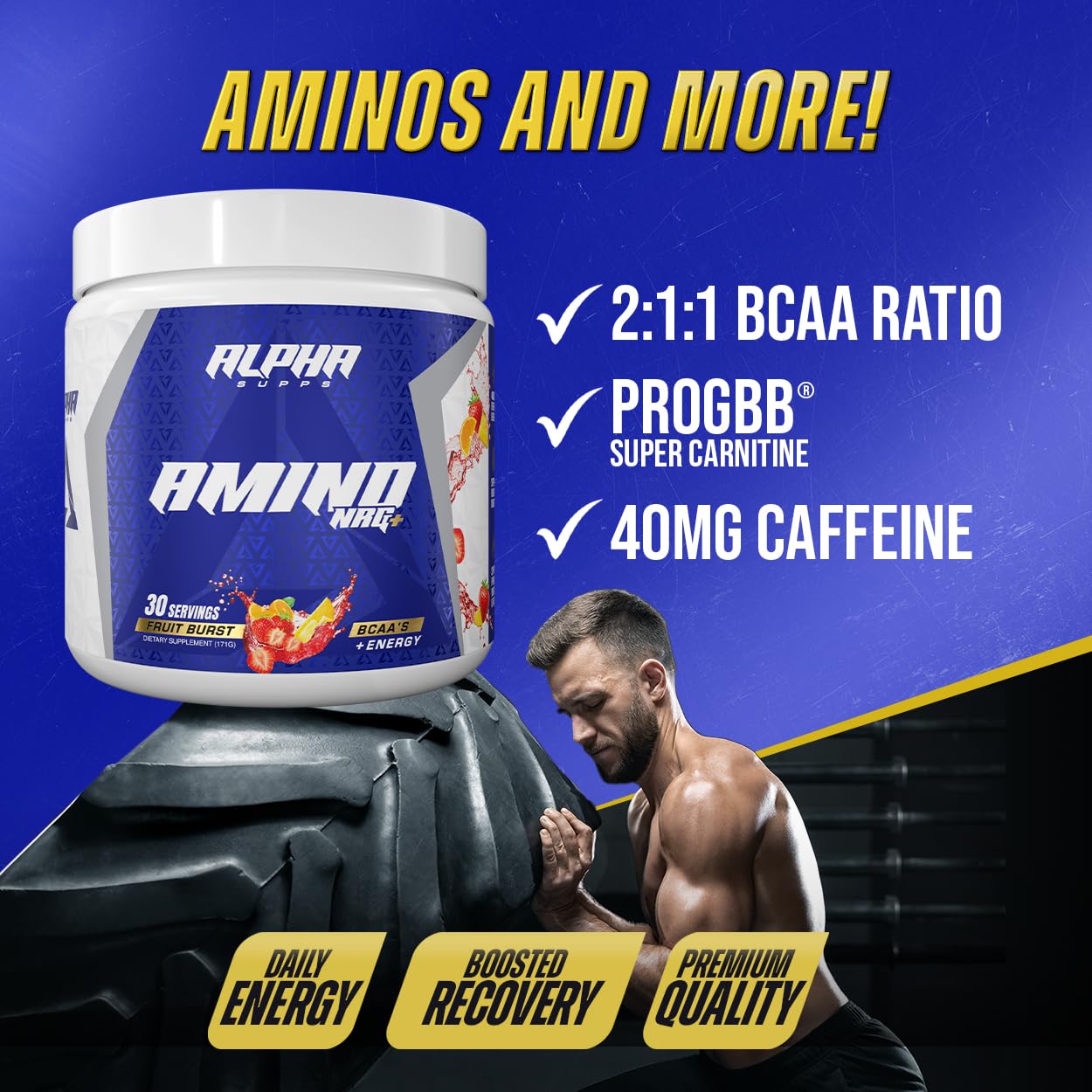 Alpha Supps Amino NRG+ BCAA Amino Energy Recovery Powder, Hydration Electrolyte Blend, Focus Blend, 6 oz