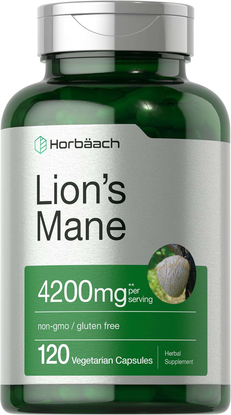 Horbäach Lions Mane Mushroom Extract Capsules, 120 Count
