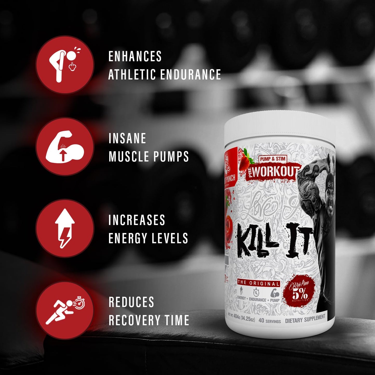 5% Nutrition Rich Piana Kill It Pre Workout Powder, 13.23 Ounce
