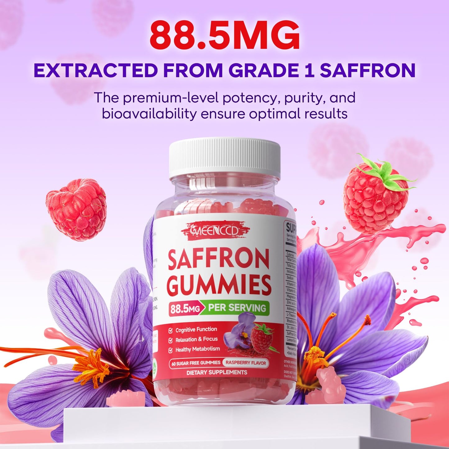 MEENCCD Saffron Gummies for Kids & Adults 120 Count