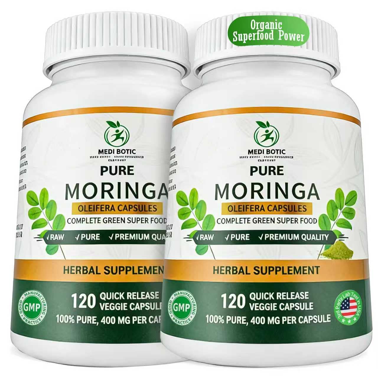 MEDI BOTIC Organic Moringa Capsules 800mg, 240 Count