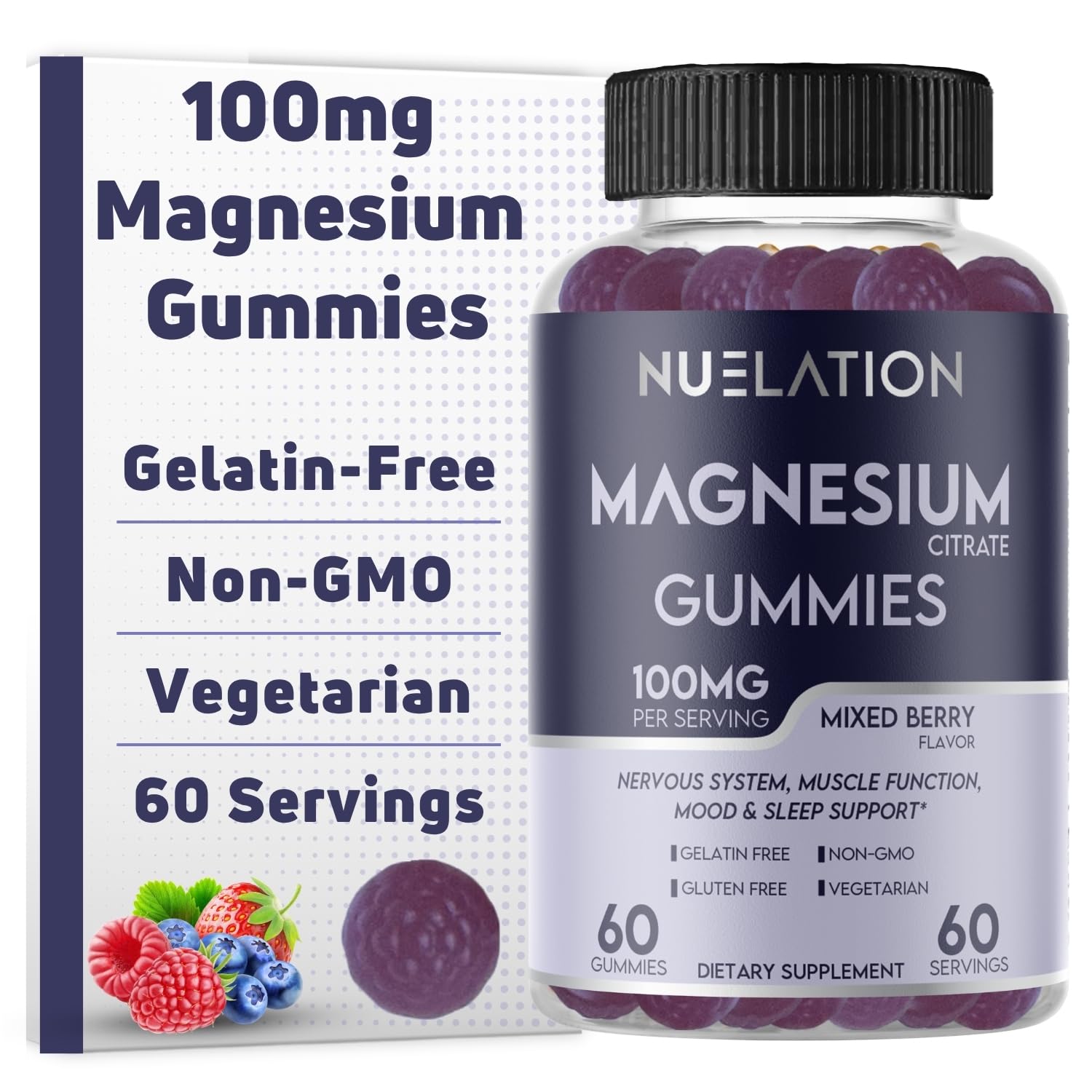 NUELATION Magnesium Citrate Gummies 100mg for Adults - 60 Gummies