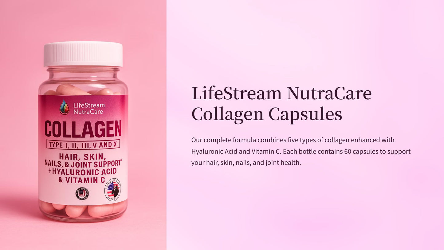 Generic LifeStream NutraCare Collagen Type I, II, III, V & X with Hyaluronic Acid & Vitamin C Chewables 20