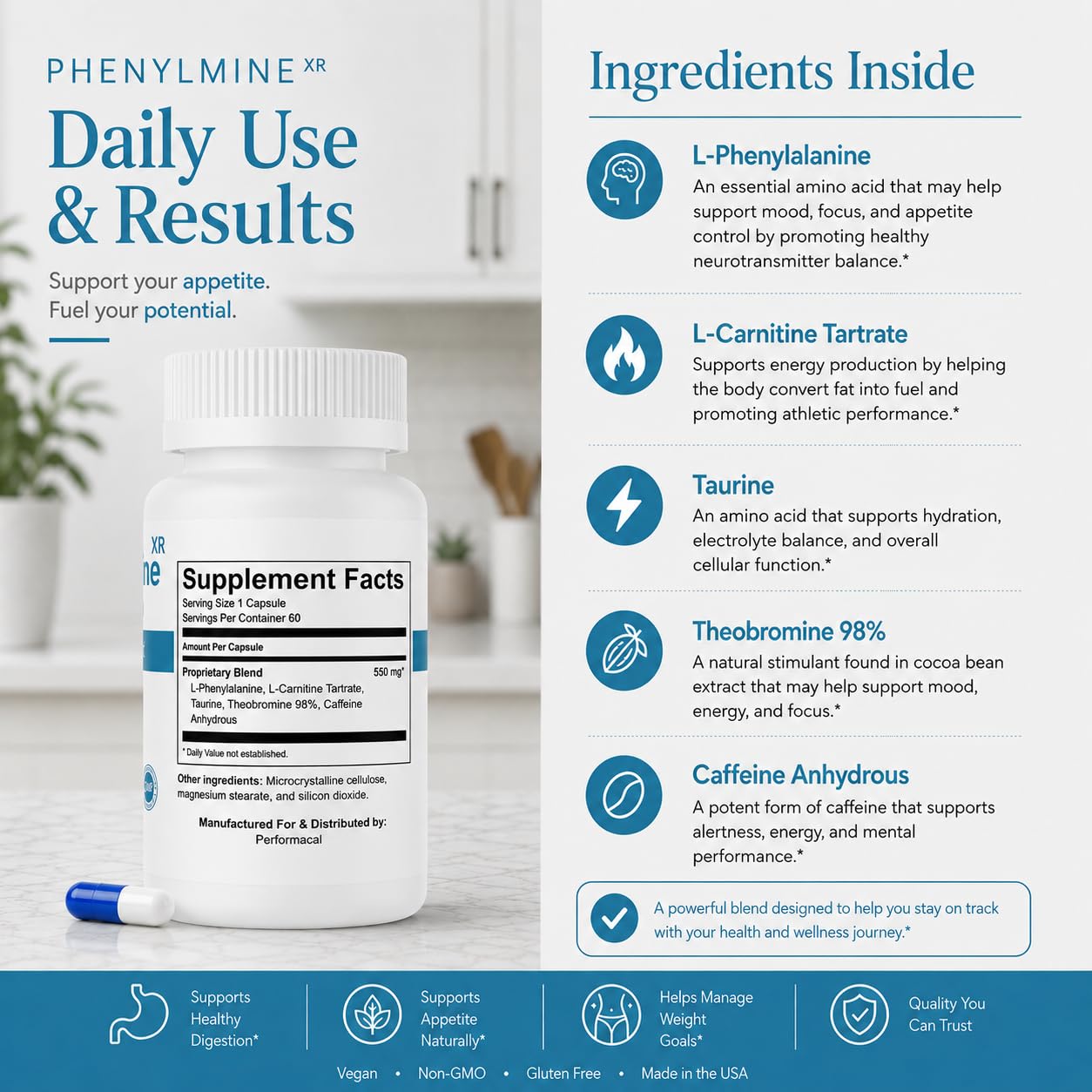 Performacal Phenylmine XR Weight Management - Energy, Appetite & Metabolic Support Formula for Men & Women, 60 Capsules