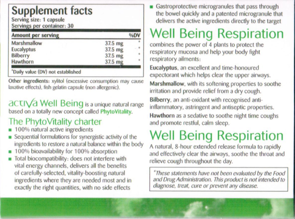 Activa Well Being Respiration 8 Hour Extended Release Capsules, 30 Count