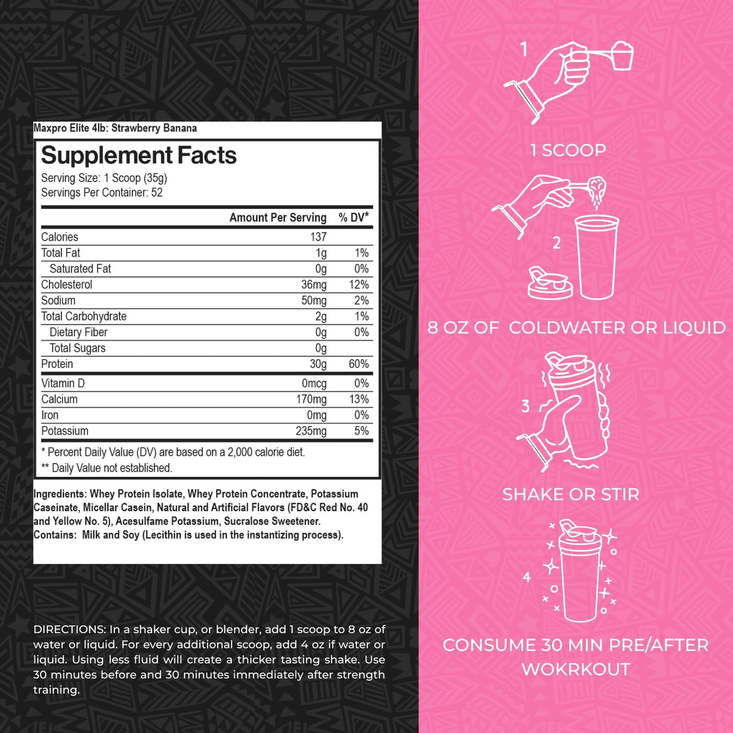 Max Muscle Maxpro Elite Whey Protein Powder, 32 Servings, 4 lb