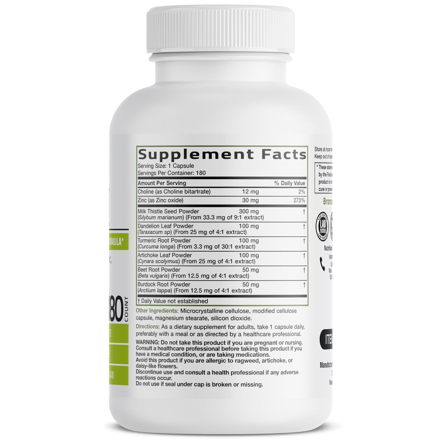 Bronson Liver Detox Advanced Detox & Cleansing Formula Supports Health Liver Function with Milk Thistle, Dandelion Extract, Turmeric, Artichoke Leaf & More, Non-GMO, 180 Vegetarian Capsules