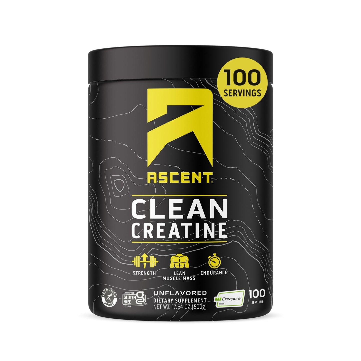 Ascent Clean Creatine Monohydrate Powder, 100 Servings